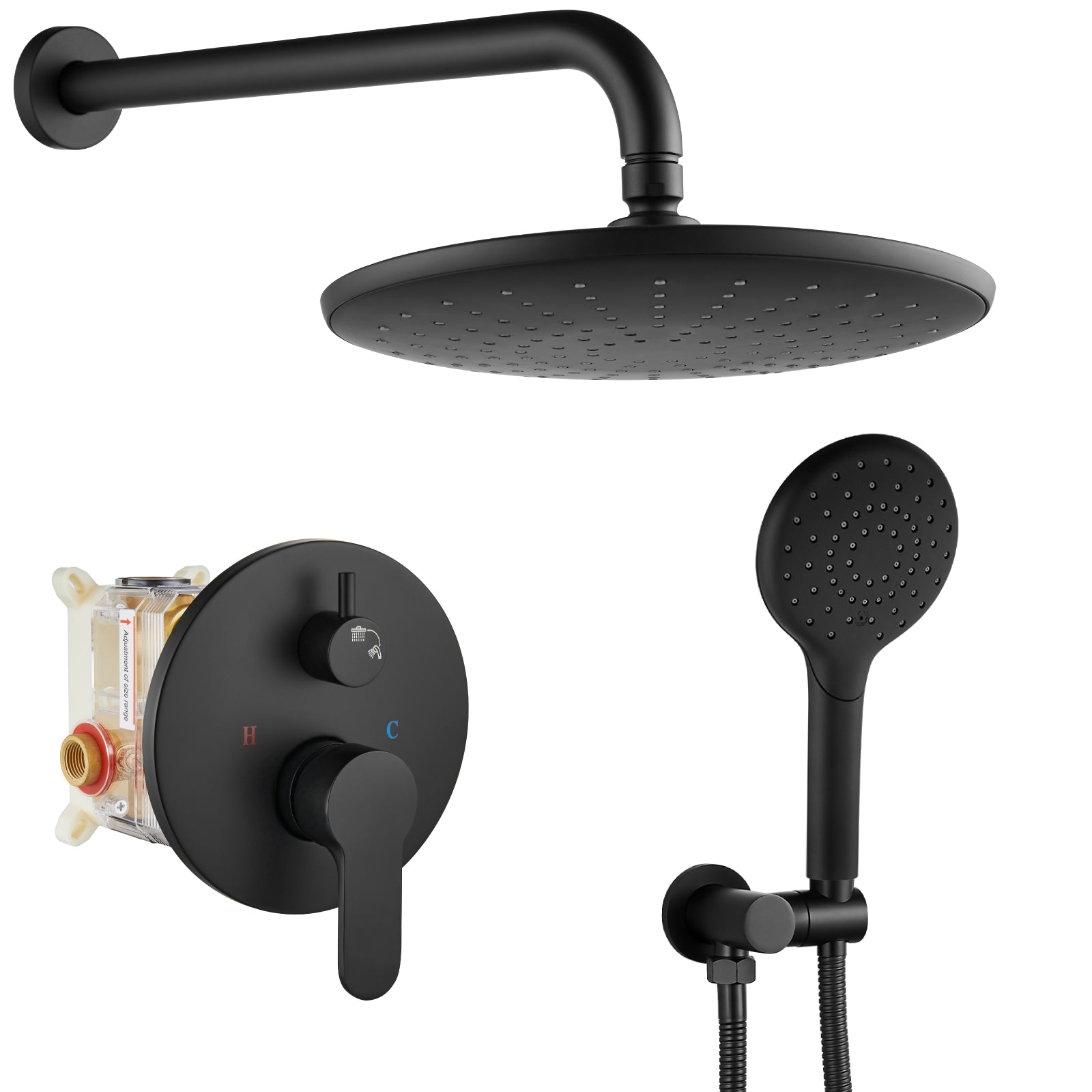 Heyalan Wall Mounted Shower Faucet Set for Bathroom with Pressure Balance Valve 10 Inch Rainfall Shower head and ABS Round Shower Wand with Single function Handheld Spray Without Tub Spout
