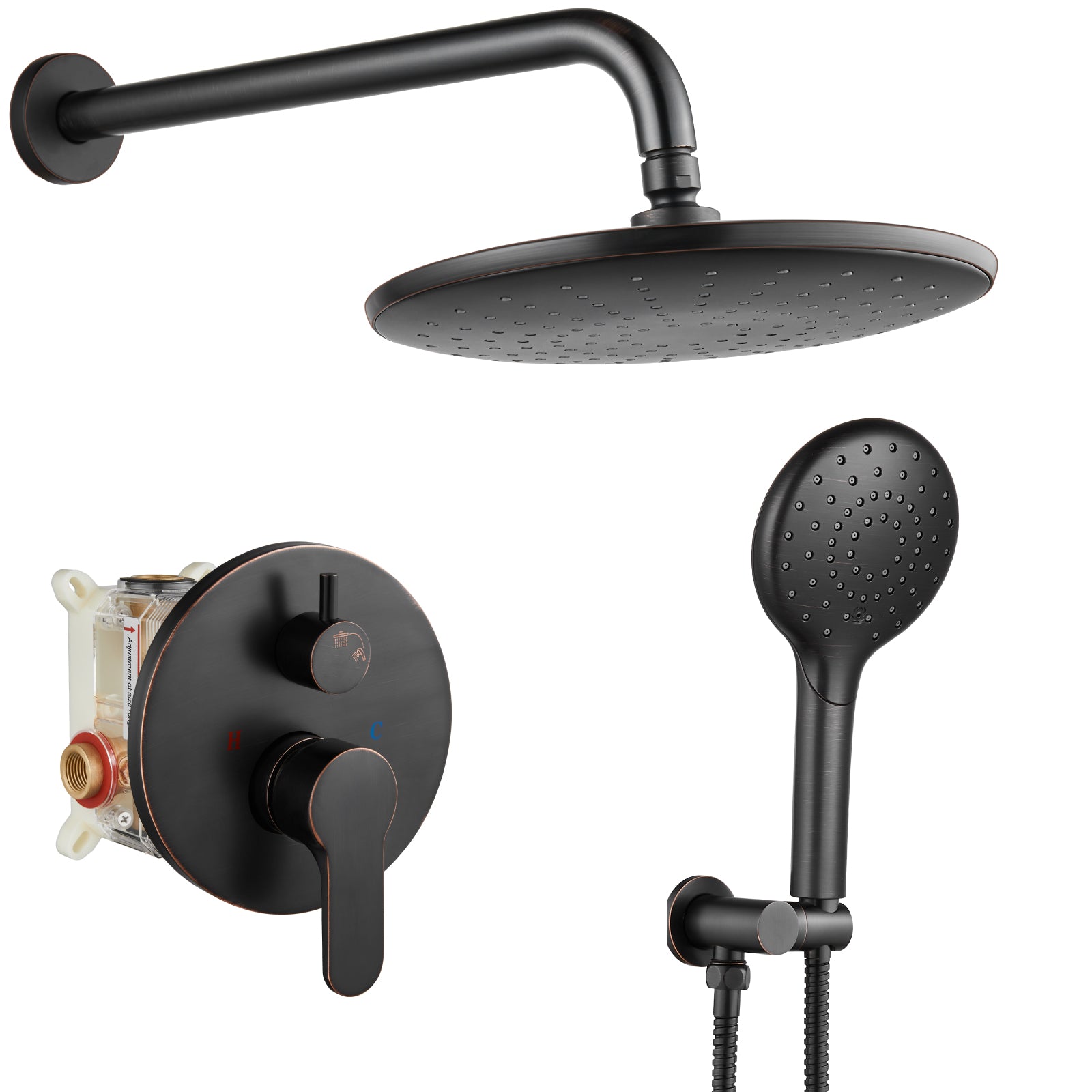 Heyalan Wall Mounted Shower Faucet Set for Bathroom with Pressure Balance Valve 10 Inch Rainfall Shower head and ABS Round Shower Wand with Single function Handheld Spray Without Tub Spout