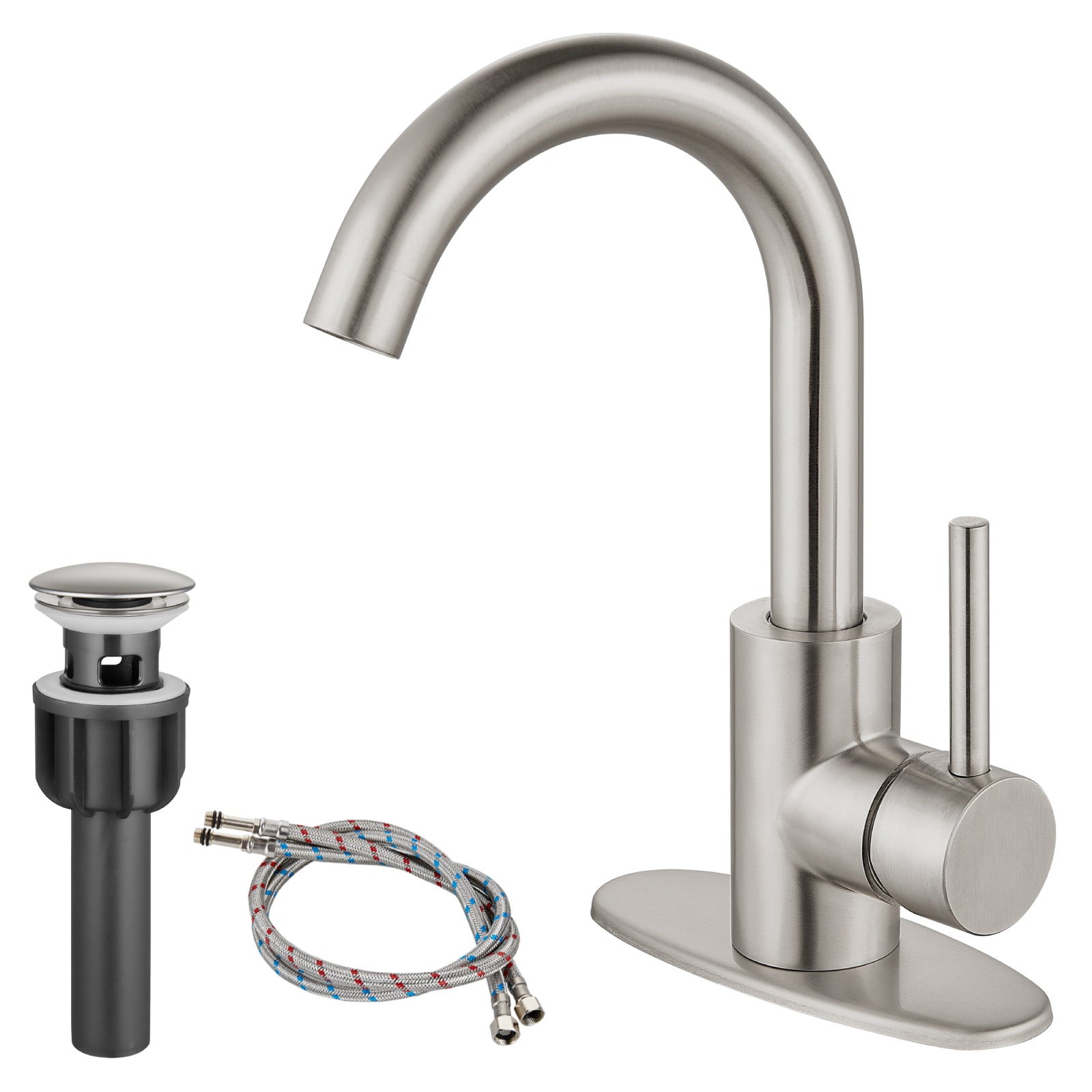 Heyalan Bar Sink Faucet 1 Hole Bathroom Sink Faucet,Stainless Steel 1 Handle with Cold and Hot Water Temperature RV Kitchen Restroom Utility Outdoor Faucet for Vanity Lavatory