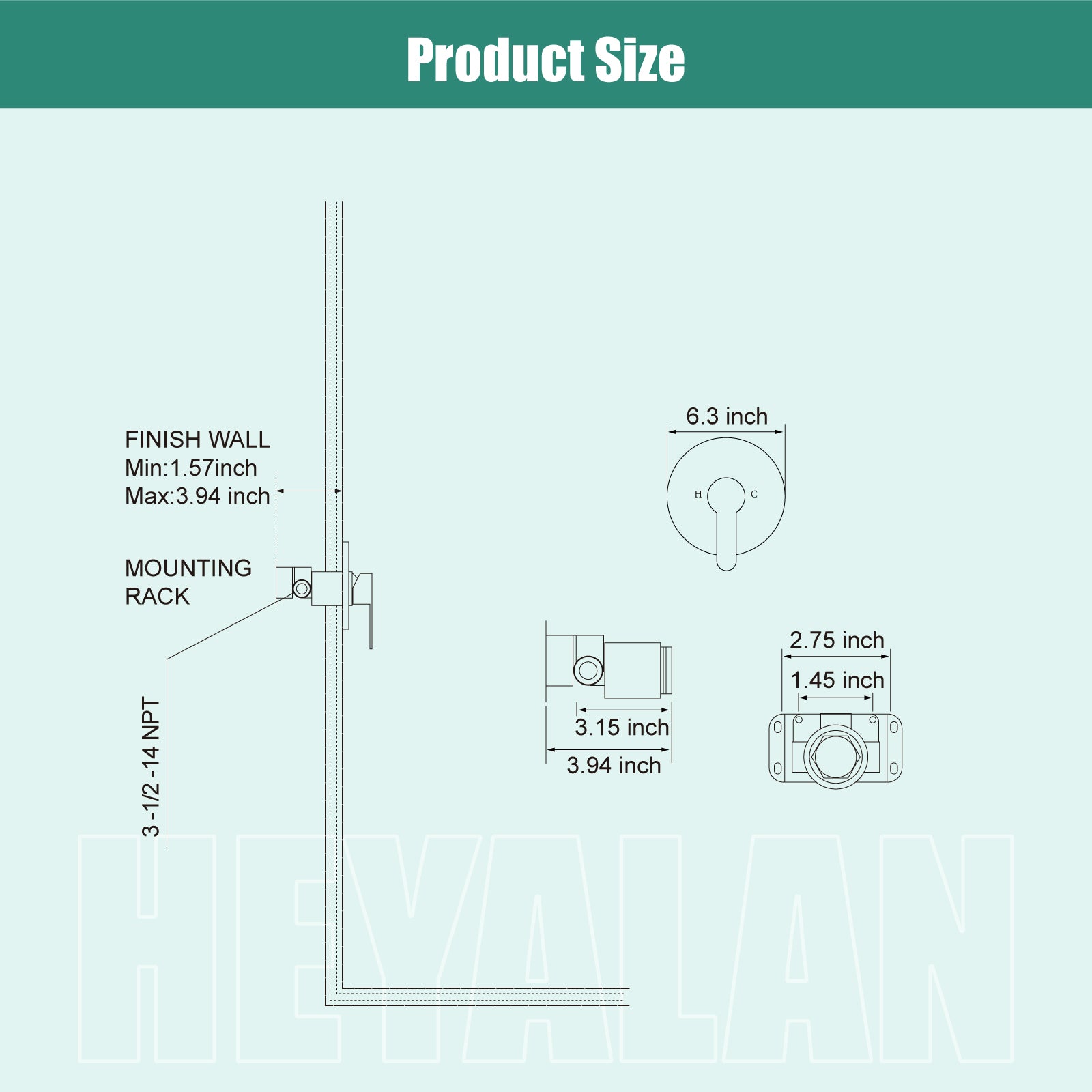 Heyalan Single-Function Shower Handle Valve Round Wall Mount Faucet Shower Rough-In Brass Valve Bathroom Trim Kit Single Handle Tub Shower Valve Mixer Female Thread
