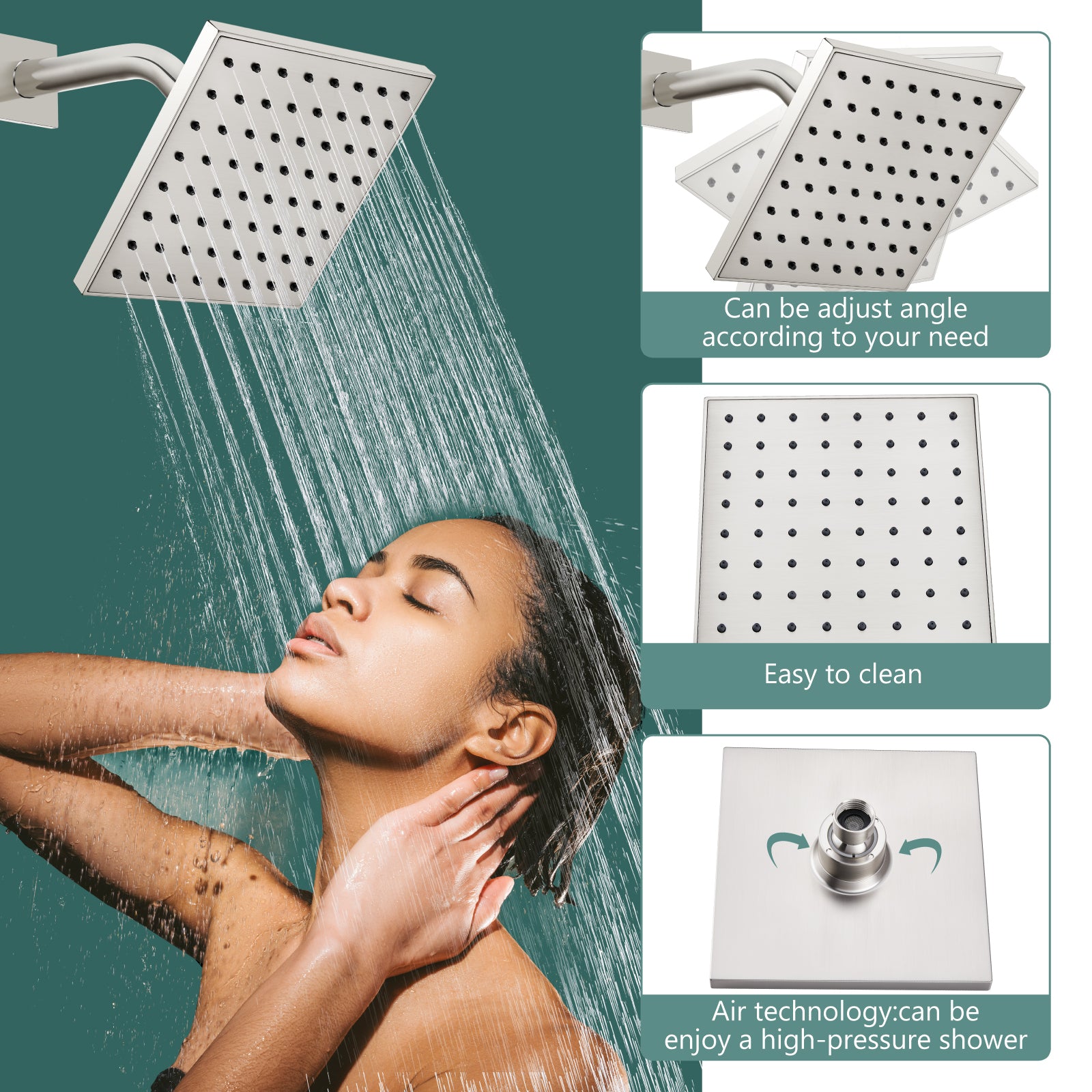 Heyalan Shower Faucet Set with 6-Inch Square Showerhead Single Function Shower Trim Kit with Solid Brass Male Thread Rough-in Valve Single-Handle Shower System