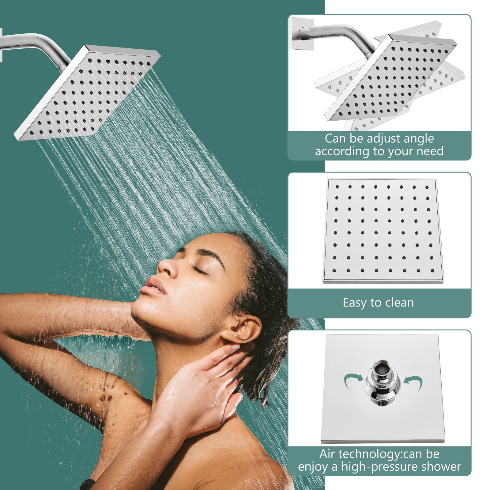 Heyalan Shower Faucet Set with 6-Inch Square Showerhead Single Function Shower Trim Kit with Solid Brass Male Thread Rough-in Valve Single-Handle Shower System