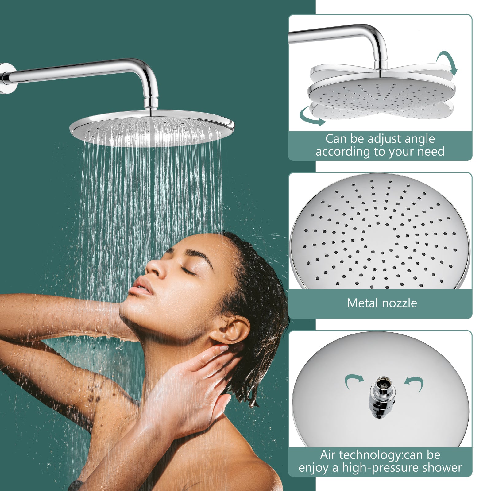 Heyalan Wall Mounted Shower Faucet Set for Bathroom with Pressure Balance Valve 10 Inch Rainfall Shower head and ABS Round Shower Wand with Single function Handheld Spray Without Tub Spout