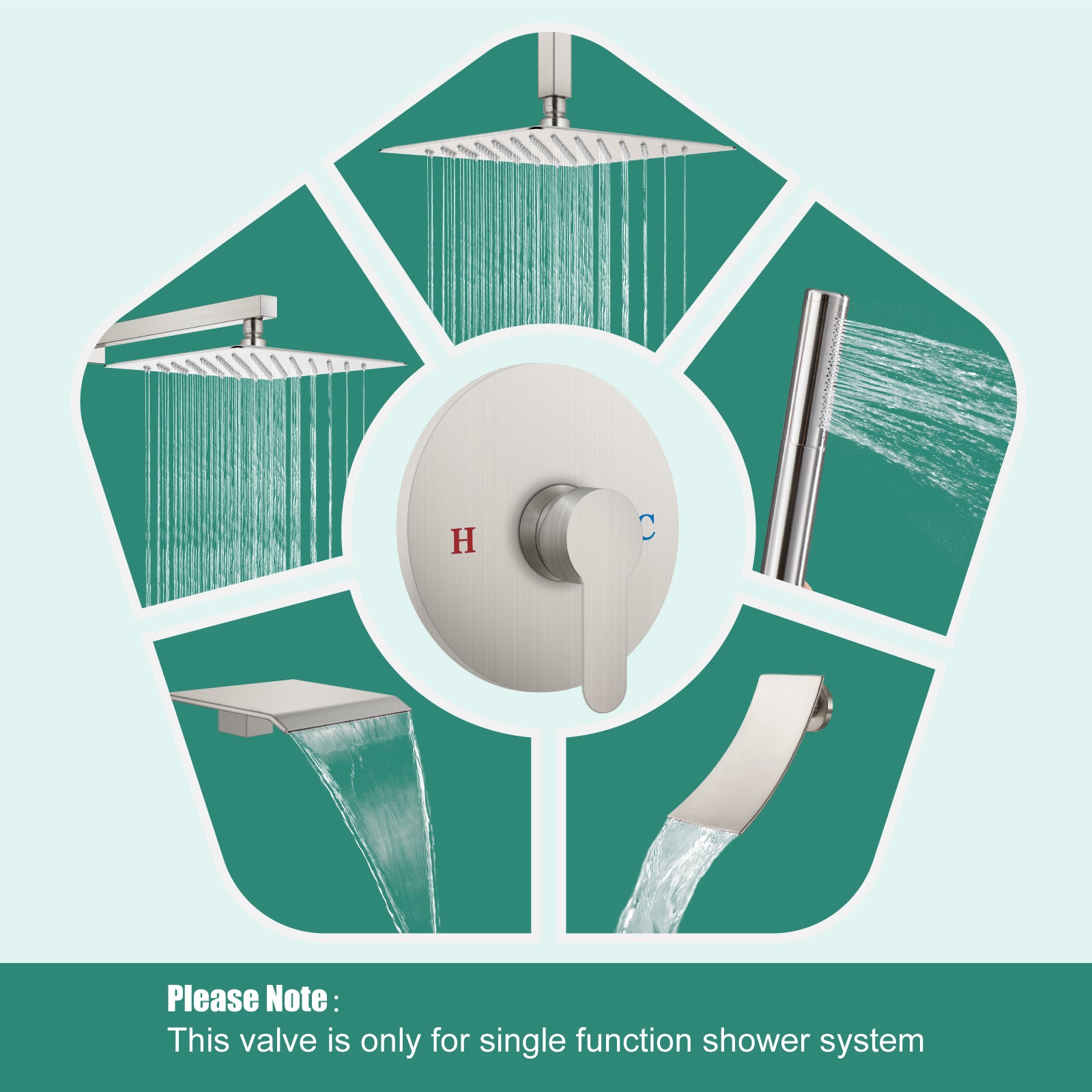 Heyalan Single-Function Shower Handle Valve Round Wall Mount Faucet Shower Rough-In Brass Valve Bathroom Trim Kit Single Handle Tub Shower Valve Mixer Female Thread
