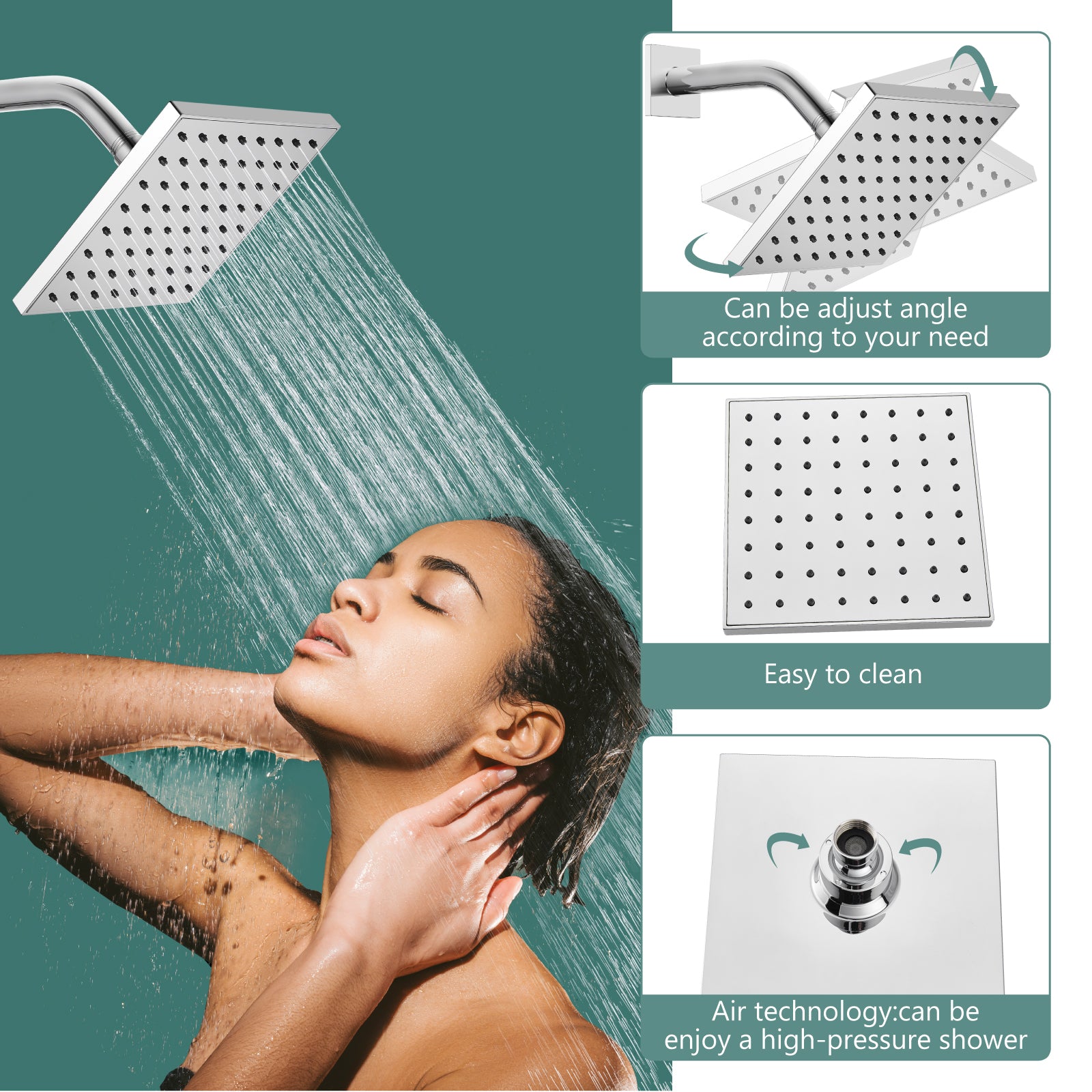 Heyalan Shower Faucet Set with 6-Inch Square Showerhead 2 Function Shower Trim Kit with Solid Brass Male Thread Rough-in Valve Single-Handle Shower System with Tub Spout