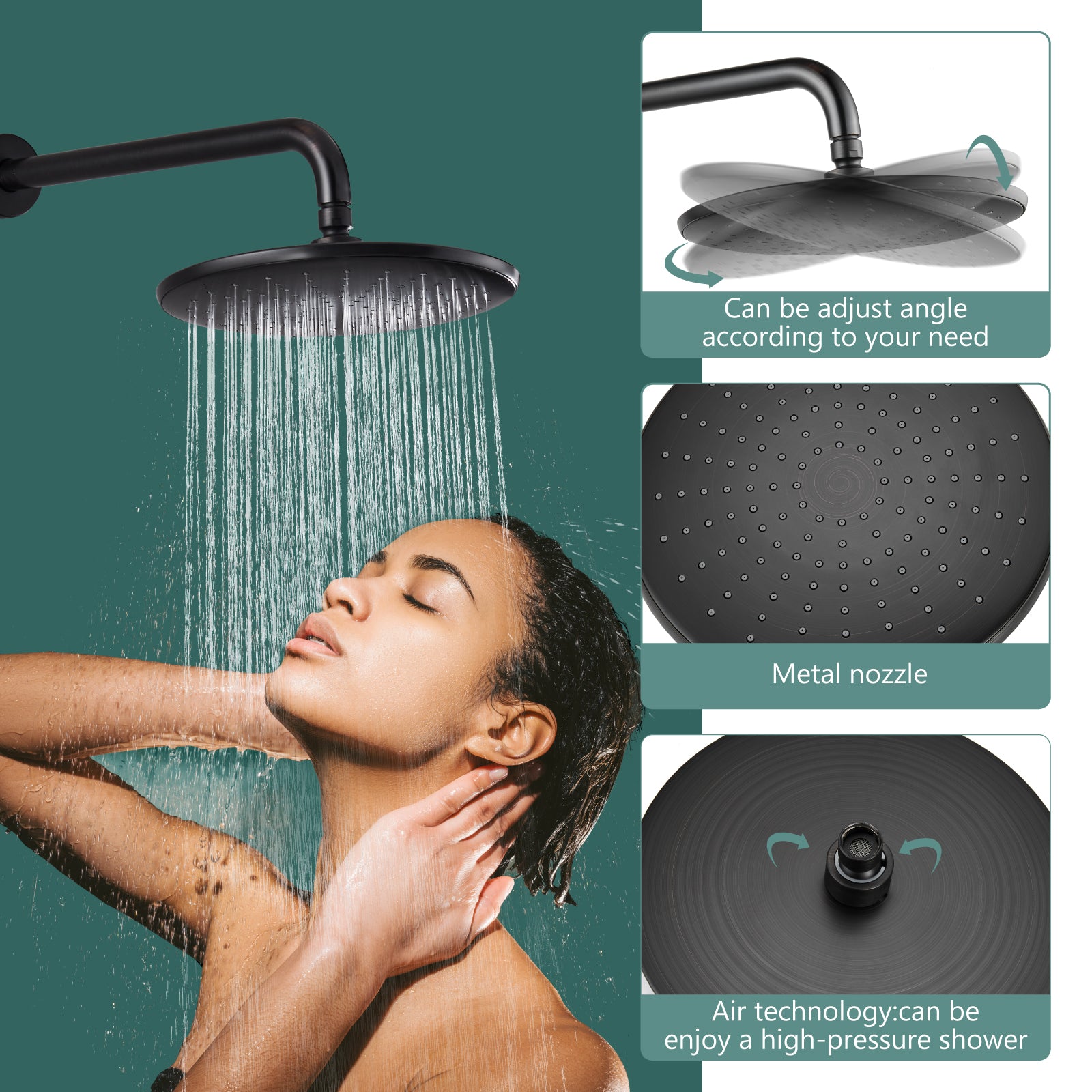 Heyalan Wall Mounted Shower Faucet Set for Bathroom with Pressure Balance Valve 10 Inch Rainfall Shower head and ABS Round Shower Wand with Single function Handheld Spray Without Tub Spout
