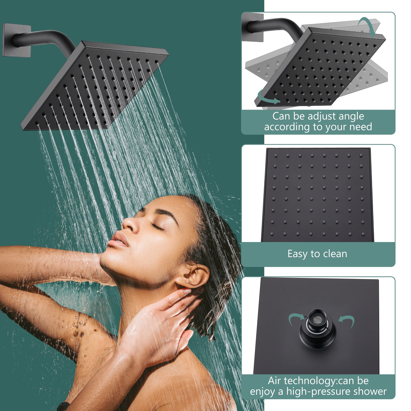 Heyalan Shower Faucet Set with 6-Inch Square Showerhead 2 Function Shower Trim Kit with Solid Brass Male Thread Rough-in Valve Single-Handle Shower System with Tub Spout