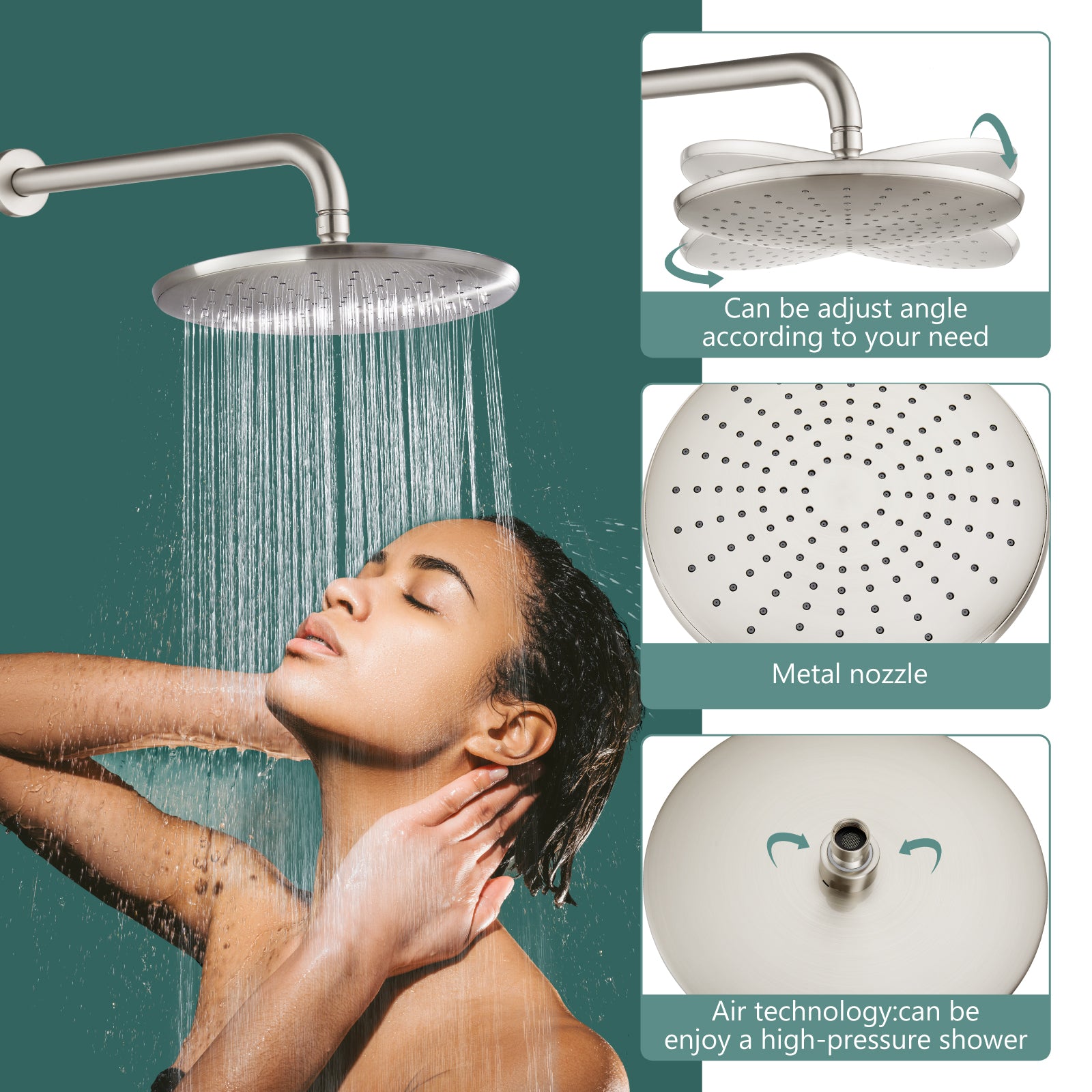 Heyalan Wall Mounted Shower Faucet Set for Bathroom with Pressure Balance Valve 10 Inch Rainfall Shower head and ABS Round Shower Wand with Single function Handheld Spray Without Tub Spout