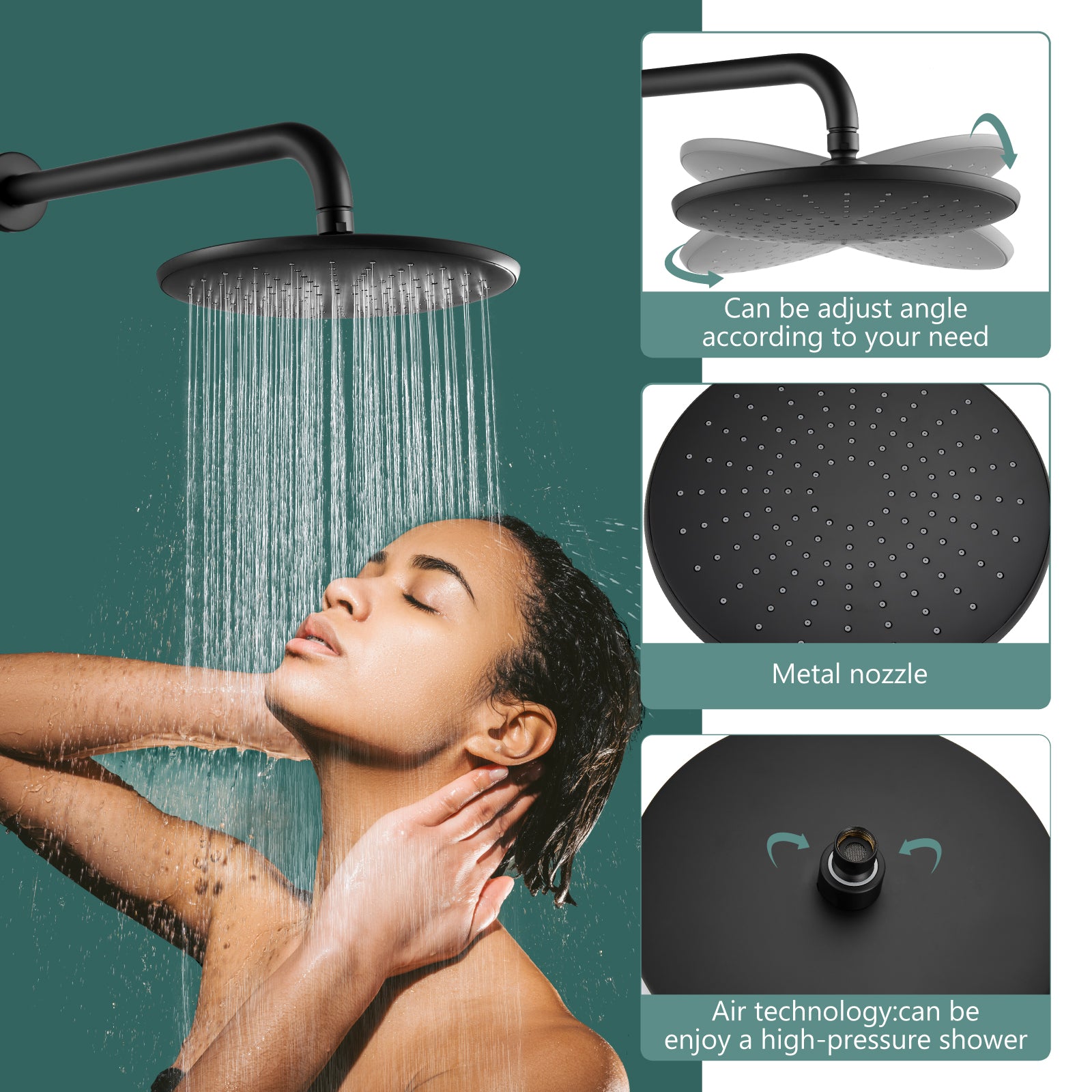 Heyalan Wall Mounted Shower Faucet Set for Bathroom with Pressure Balance Valve 10 Inch Rainfall Shower head and ABS Round Shower Wand with Single function Handheld Spray Without Tub Spout