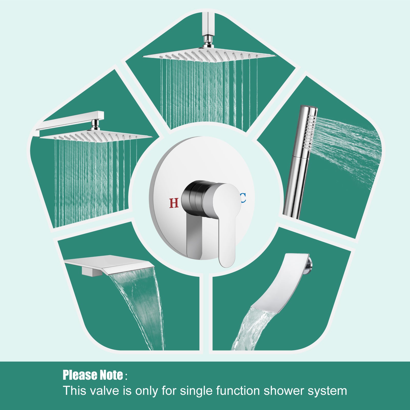 Heyalan Single-Function Shower Handle Valve Round Wall Mount Faucet Shower Rough-In Brass Valve Bathroom Trim Kit Single Handle Tub Shower Valve Mixer Female Thread