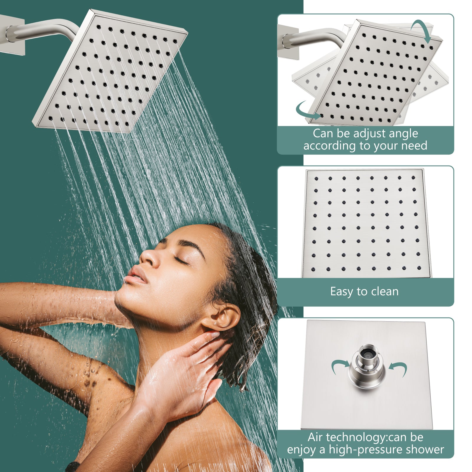 Heyalan Shower Faucet Set with 6-Inch Square Showerhead 2 Function Shower Trim Kit with Solid Brass Male Thread Rough-in Valve Single-Handle Shower System with Tub Spout