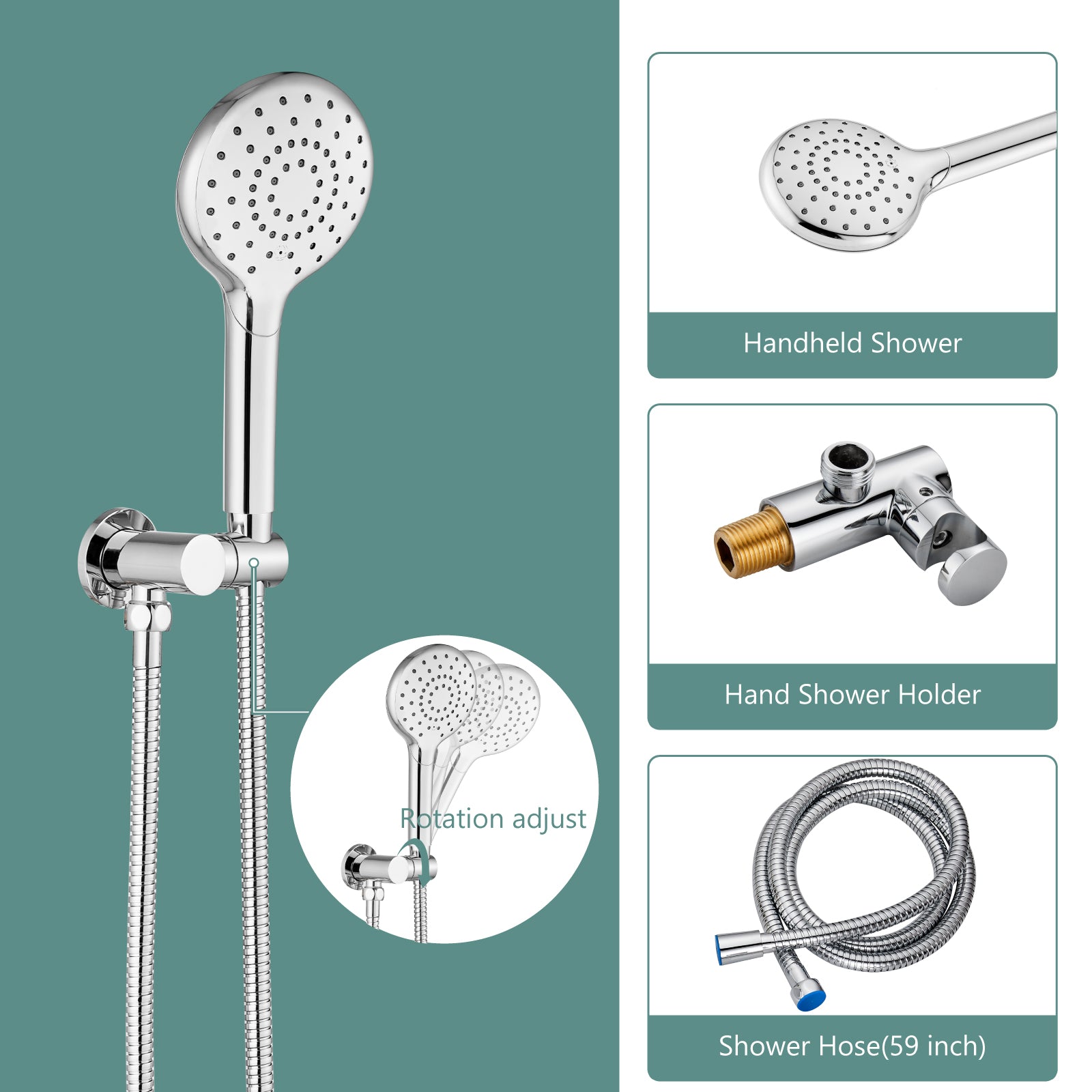 Heyalan Wall Mounted Shower Faucet Set for Bathroom with Pressure Balance Valve 10 Inch Rainfall Shower head and ABS Round Shower Wand with Single function Handheld Spray Without Tub Spout