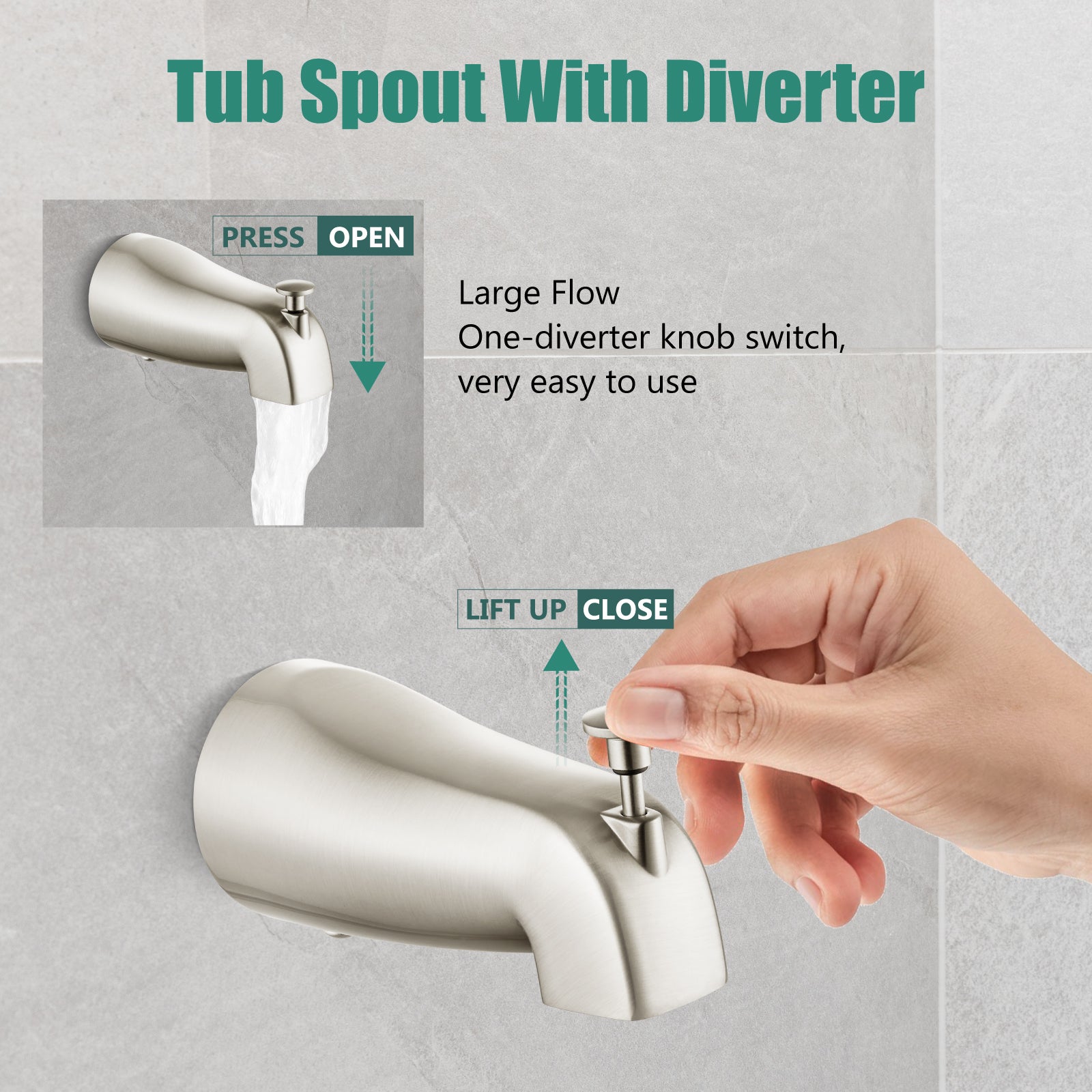 Heyalan Shower Faucet Set with 6-Inch Square Showerhead 2 Function Shower Trim Kit with Solid Brass Male Thread Rough-in Valve Single-Handle Shower System with Tub Spout