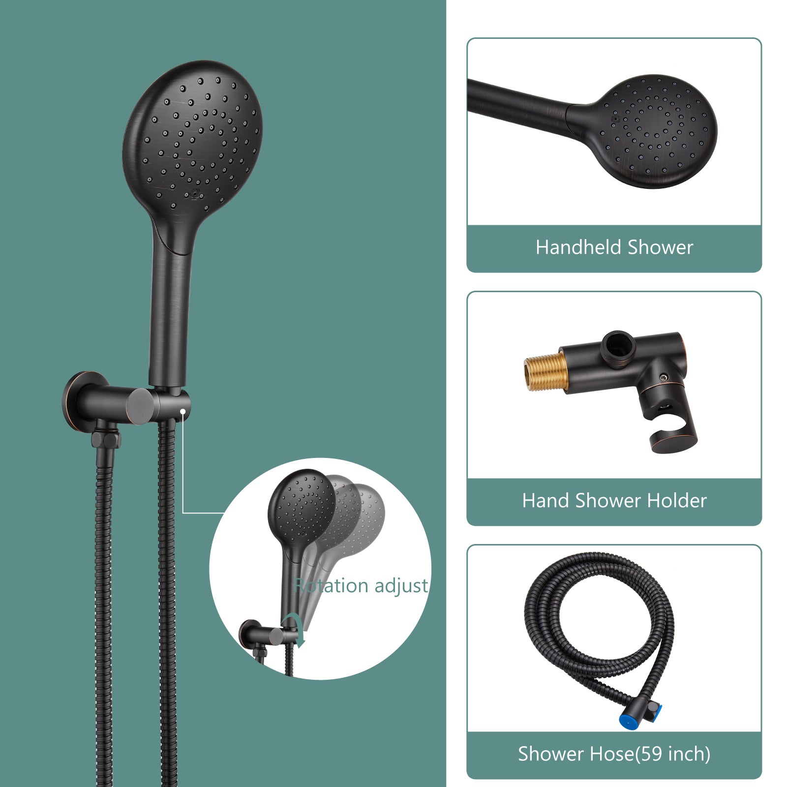 Heyalan Wall Mounted Shower Faucet Set for Bathroom with Pressure Balance Valve 10 Inch Rainfall Shower head and ABS Round Shower Wand with Single function Handheld Spray Without Tub Spout