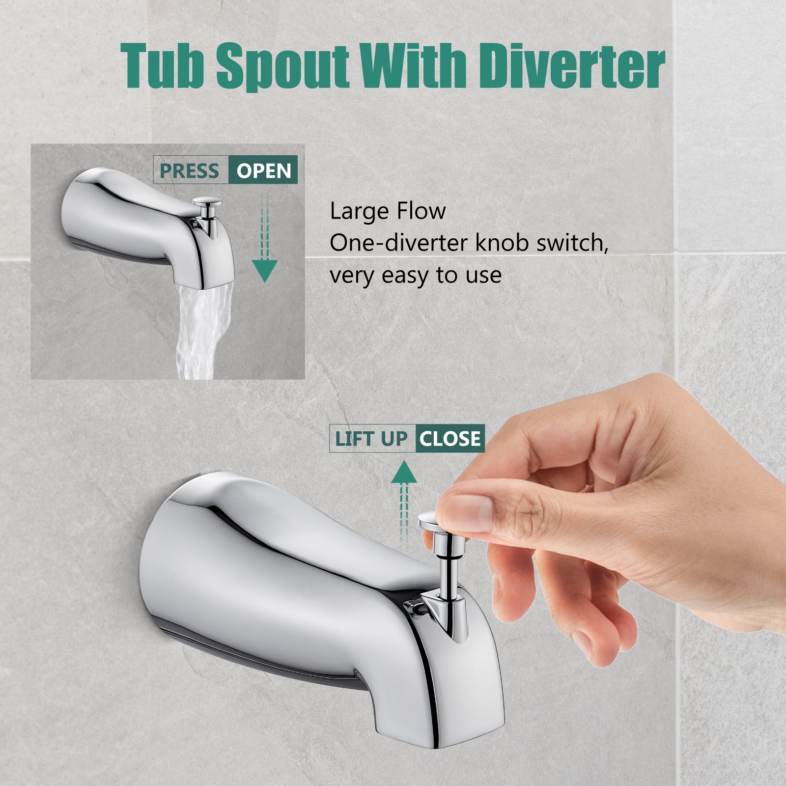 Heyalan Shower Faucet Set with 6-Inch Square Showerhead 2 Function Shower Trim Kit with Solid Brass Male Thread Rough-in Valve Single-Handle Shower System with Tub Spout