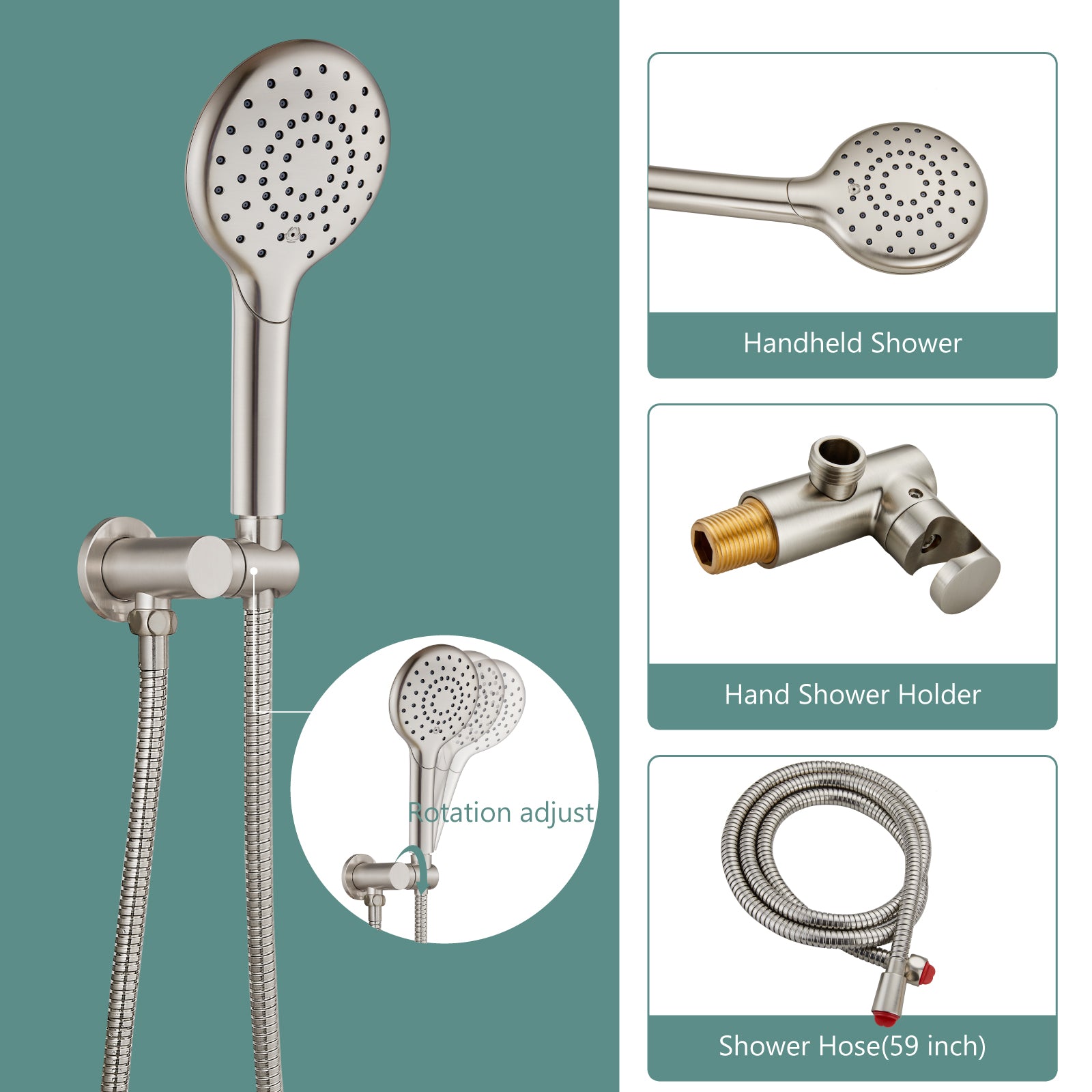 Heyalan Wall Mounted Shower Faucet Set for Bathroom with Pressure Balance Valve 10 Inch Rainfall Shower head and ABS Round Shower Wand with Single function Handheld Spray Without Tub Spout