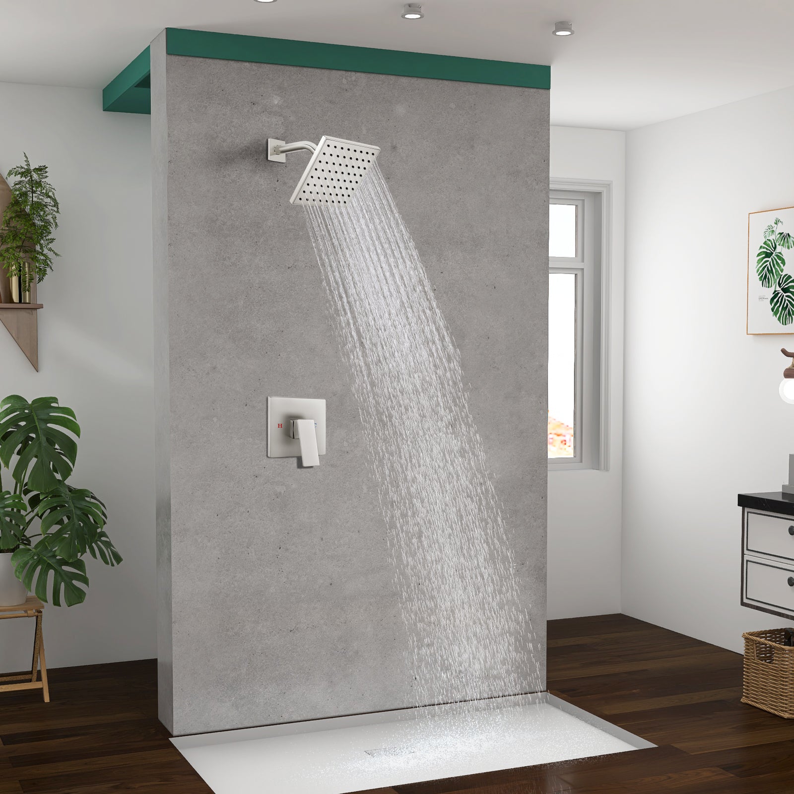 Heyalan Shower Faucet Set with 6-Inch Square Showerhead Single Function Shower Trim Kit with Solid Brass Male Thread Rough-in Valve Single-Handle Shower System