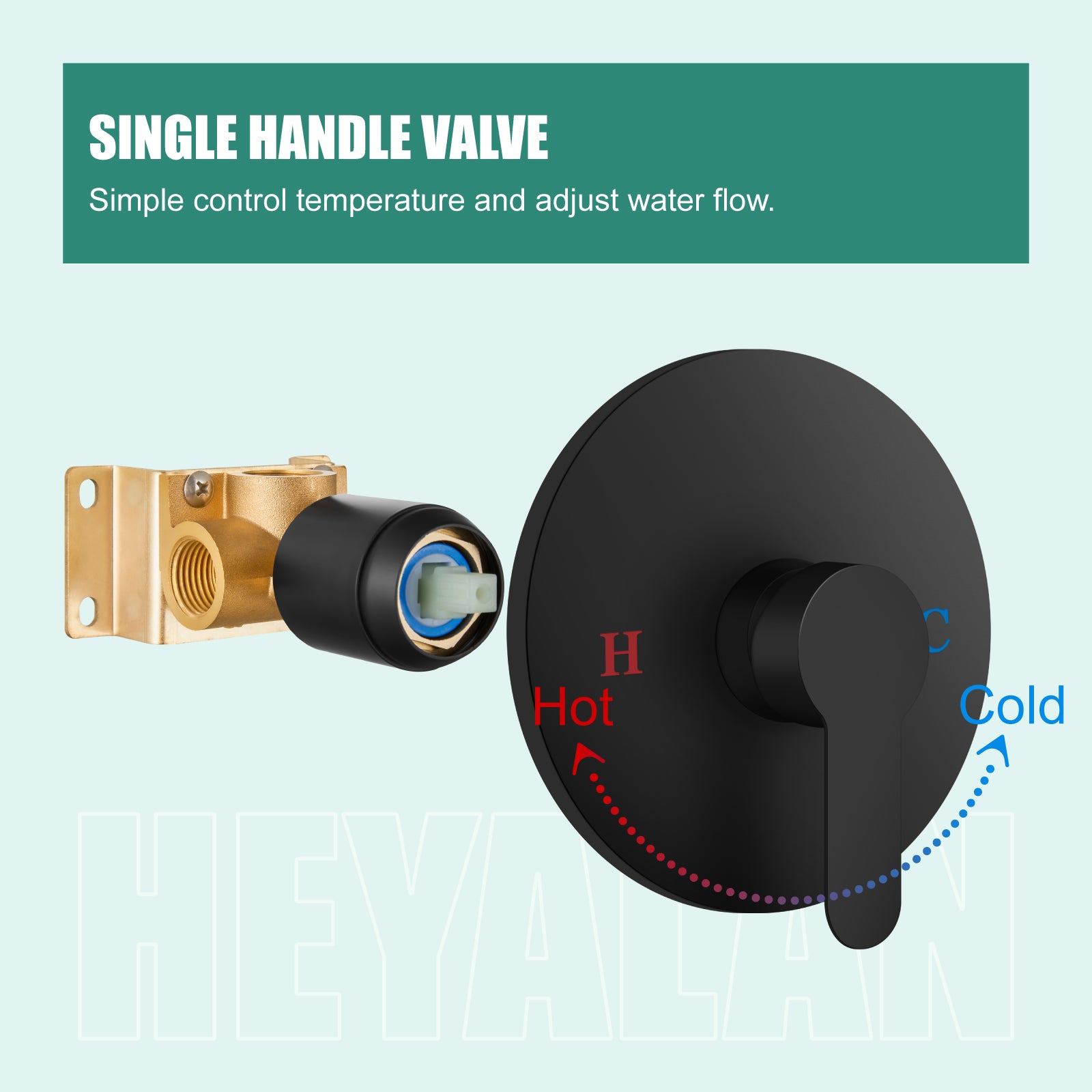Heyalan Single-Function Shower Handle Valve Round Wall Mount Faucet Shower Rough-In Brass Valve Bathroom Trim Kit Single Handle Tub Shower Valve Mixer Female Thread