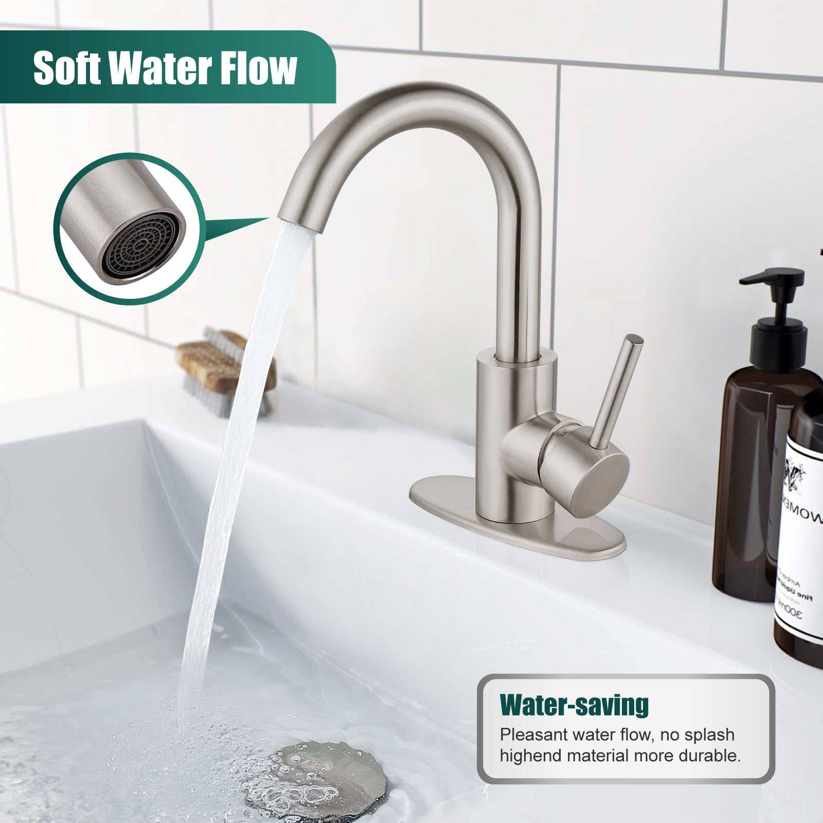Heyalan Bar Sink Faucet 1 Hole Bathroom Sink Faucet,Stainless Steel 1 Handle with Cold and Hot Water Temperature RV Kitchen Restroom Utility Outdoor Faucet for Vanity Lavatory