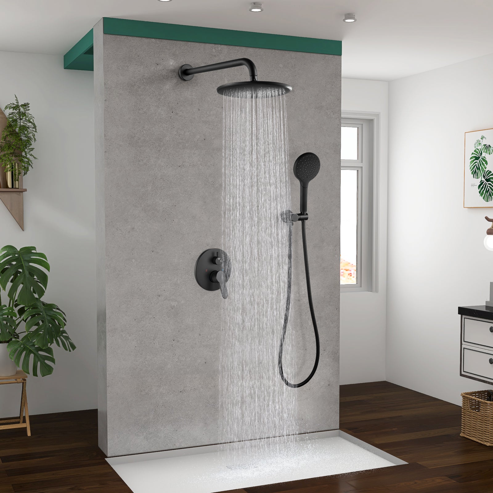 Heyalan Wall Mounted Shower Faucet Set for Bathroom with Pressure Balance Valve 10 Inch Rainfall Shower head and ABS Round Shower Wand with Single function Handheld Spray Without Tub Spout