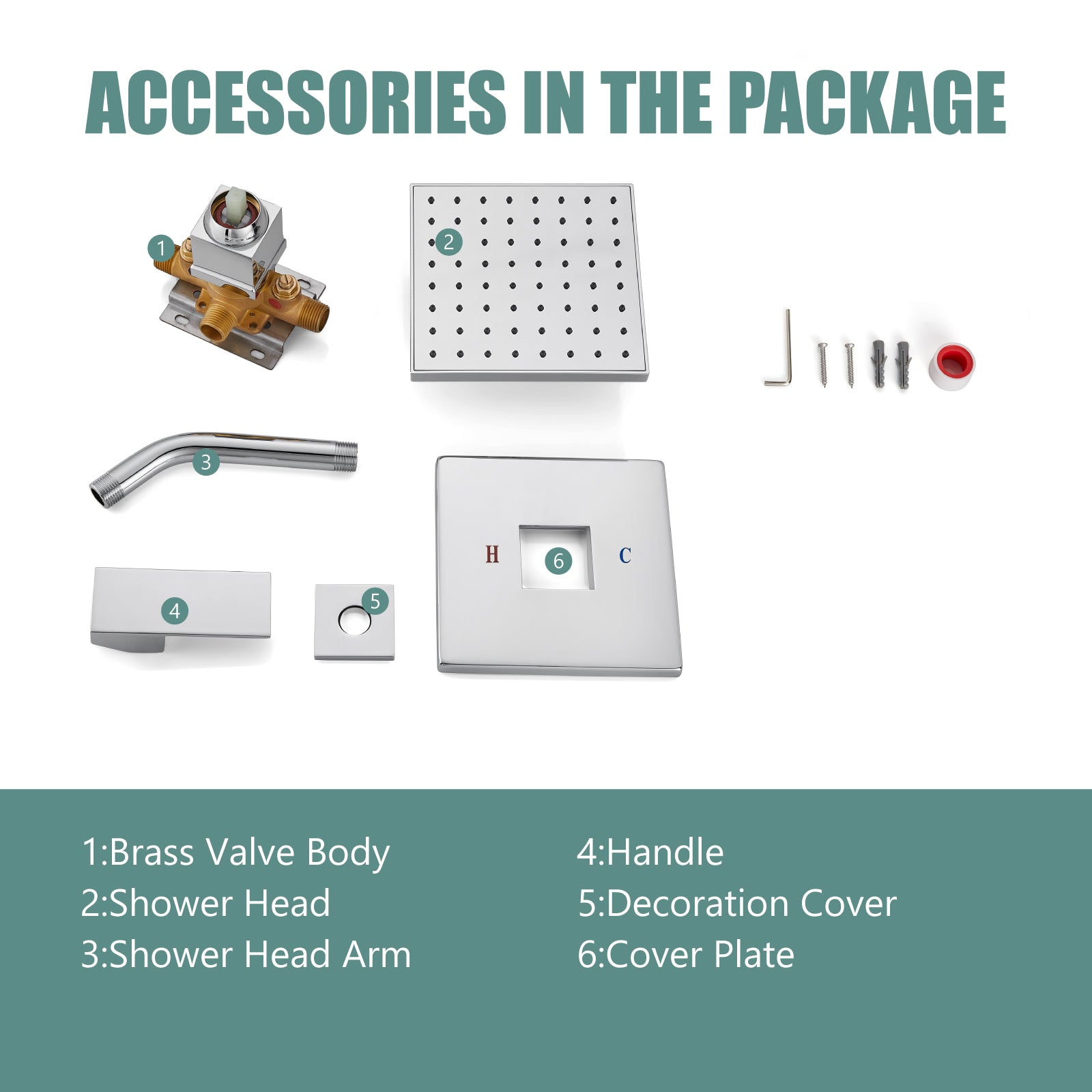 Heyalan Shower Faucet Set with 6-Inch Square Showerhead Single Function Shower Trim Kit with Solid Brass Male Thread Rough-in Valve Single-Handle Shower System