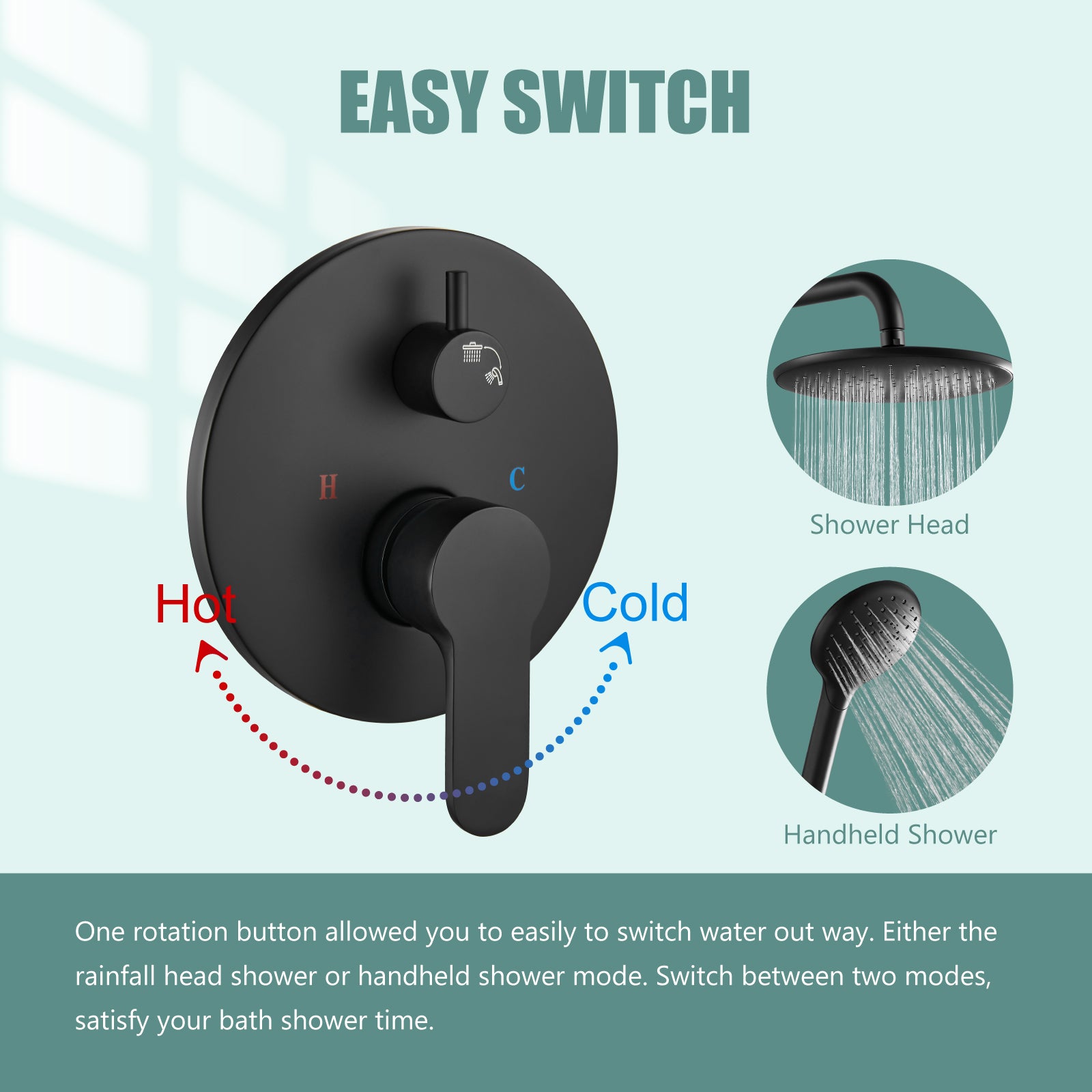 Heyalan Wall Mounted Shower Faucet Set for Bathroom with Pressure Balance Valve 10 Inch Rainfall Shower head and ABS Round Shower Wand with Single function Handheld Spray Without Tub Spout