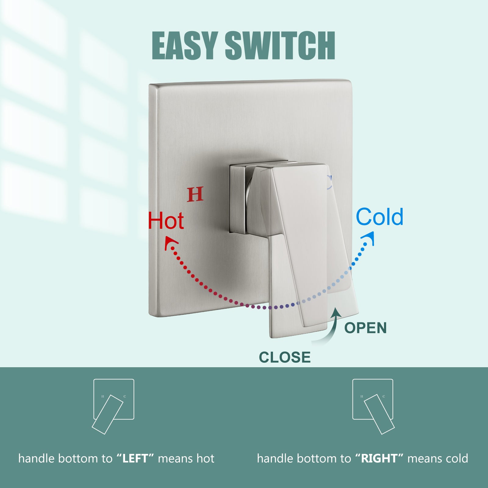 Heyalan Shower Faucet Set with 6-Inch Square Showerhead 2 Function Shower Trim Kit with Solid Brass Male Thread Rough-in Valve Single-Handle Shower System with Tub Spout