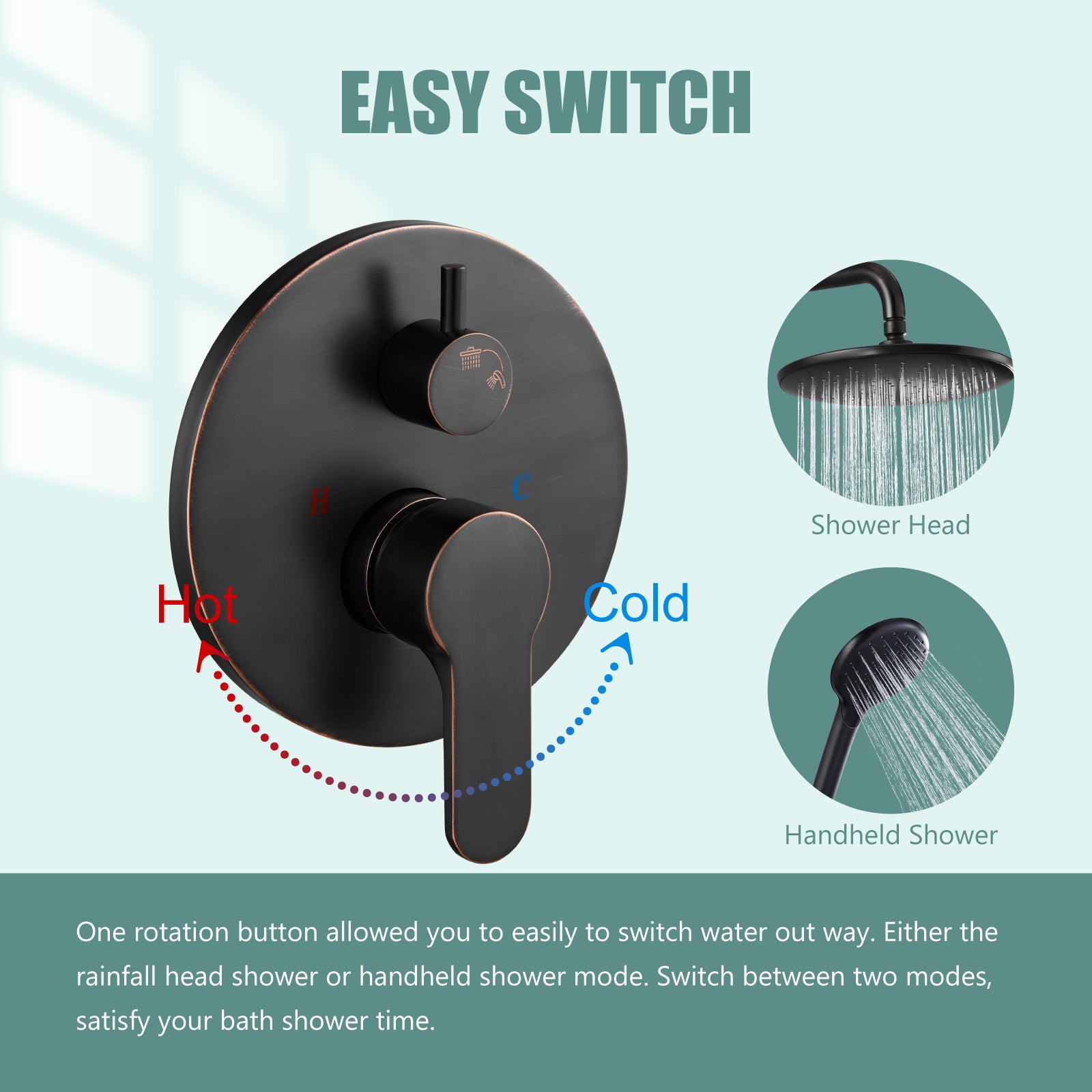 Heyalan Wall Mounted Shower Faucet Set for Bathroom with Pressure Balance Valve 10 Inch Rainfall Shower head and ABS Round Shower Wand with Single function Handheld Spray Without Tub Spout