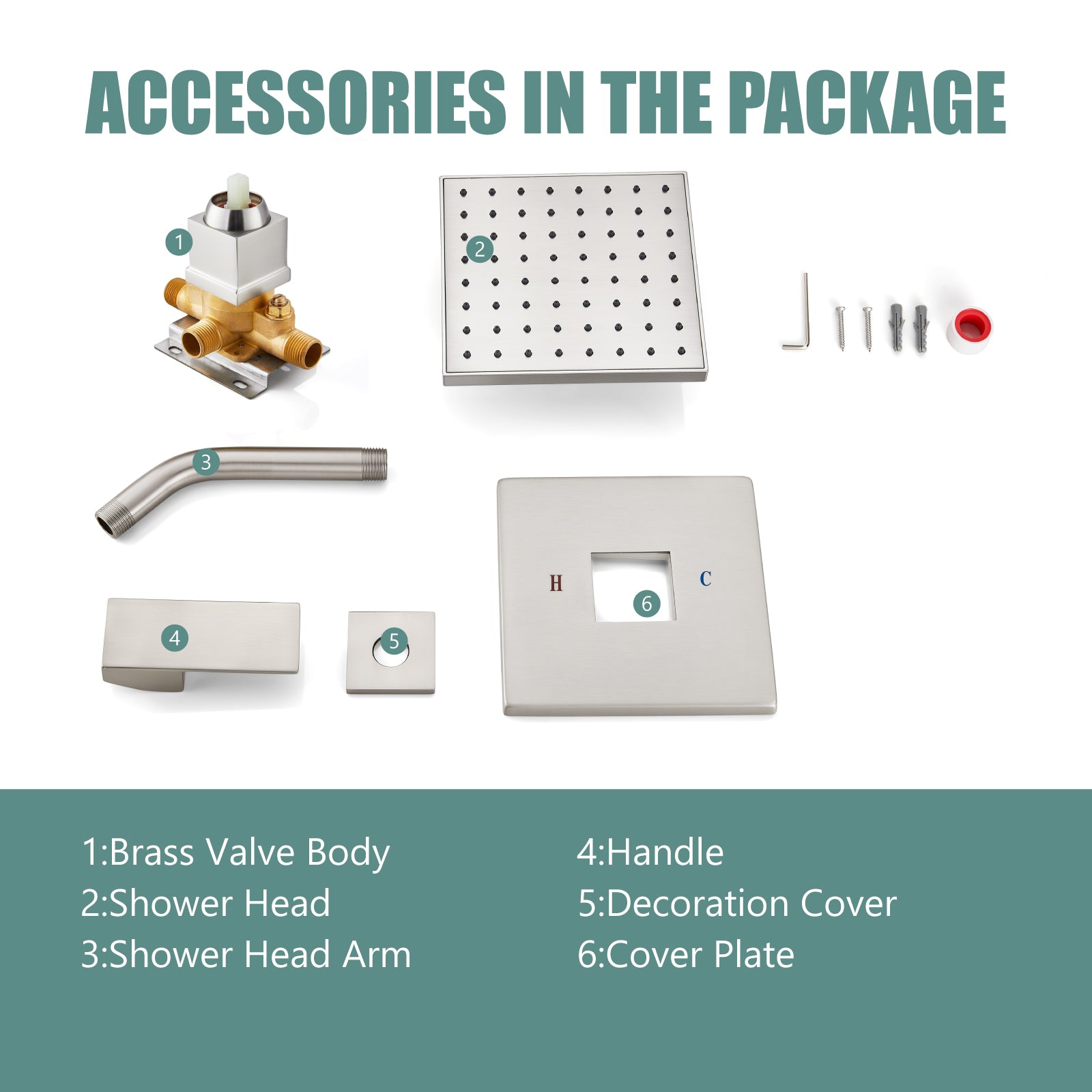 Heyalan Shower Faucet Set with 6-Inch Square Showerhead Single Function Shower Trim Kit with Solid Brass Male Thread Rough-in Valve Single-Handle Shower System