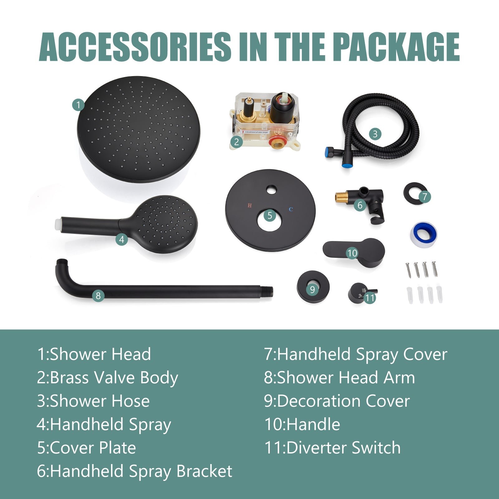 Heyalan Wall Mounted Shower Faucet Set for Bathroom with Pressure Balance Valve 10 Inch Rainfall Shower head and ABS Round Shower Wand with Single function Handheld Spray Without Tub Spout