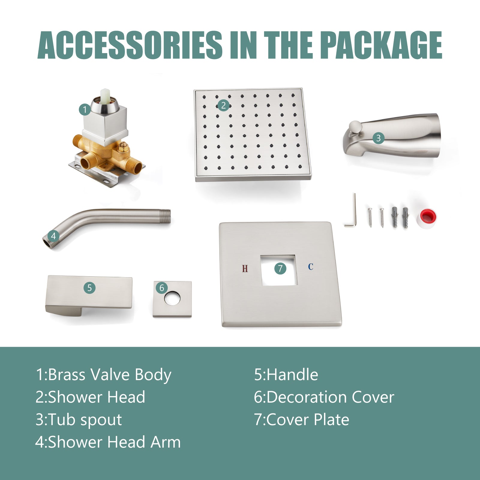 Heyalan Shower Faucet Set with 6-Inch Square Showerhead 2 Function Shower Trim Kit with Solid Brass Male Thread Rough-in Valve Single-Handle Shower System with Tub Spout