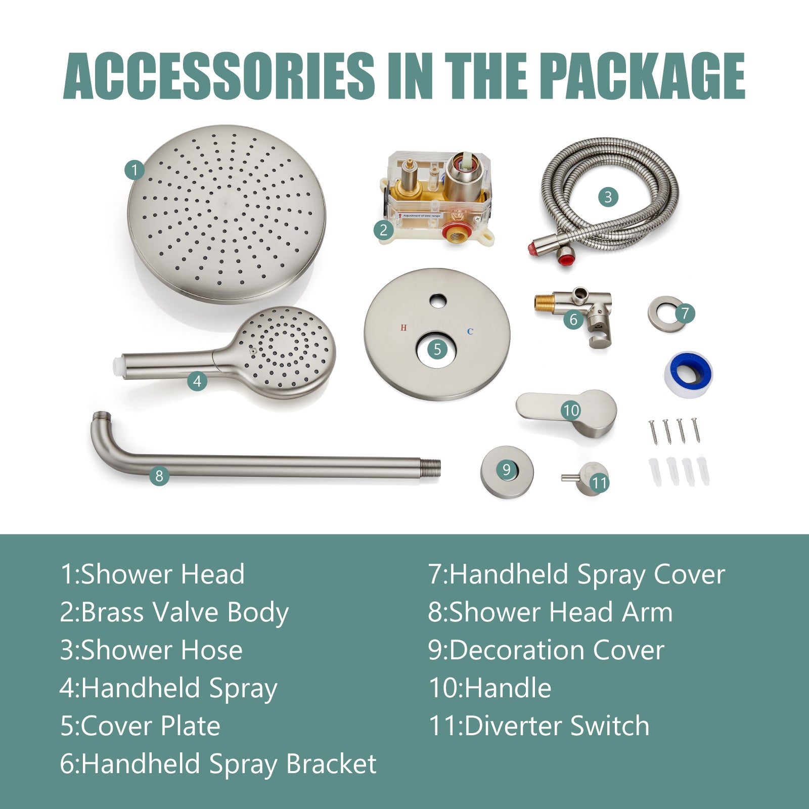 Heyalan Wall Mounted Shower Faucet Set for Bathroom with Pressure Balance Valve 10 Inch Rainfall Shower head and ABS Round Shower Wand with Single function Handheld Spray Without Tub Spout