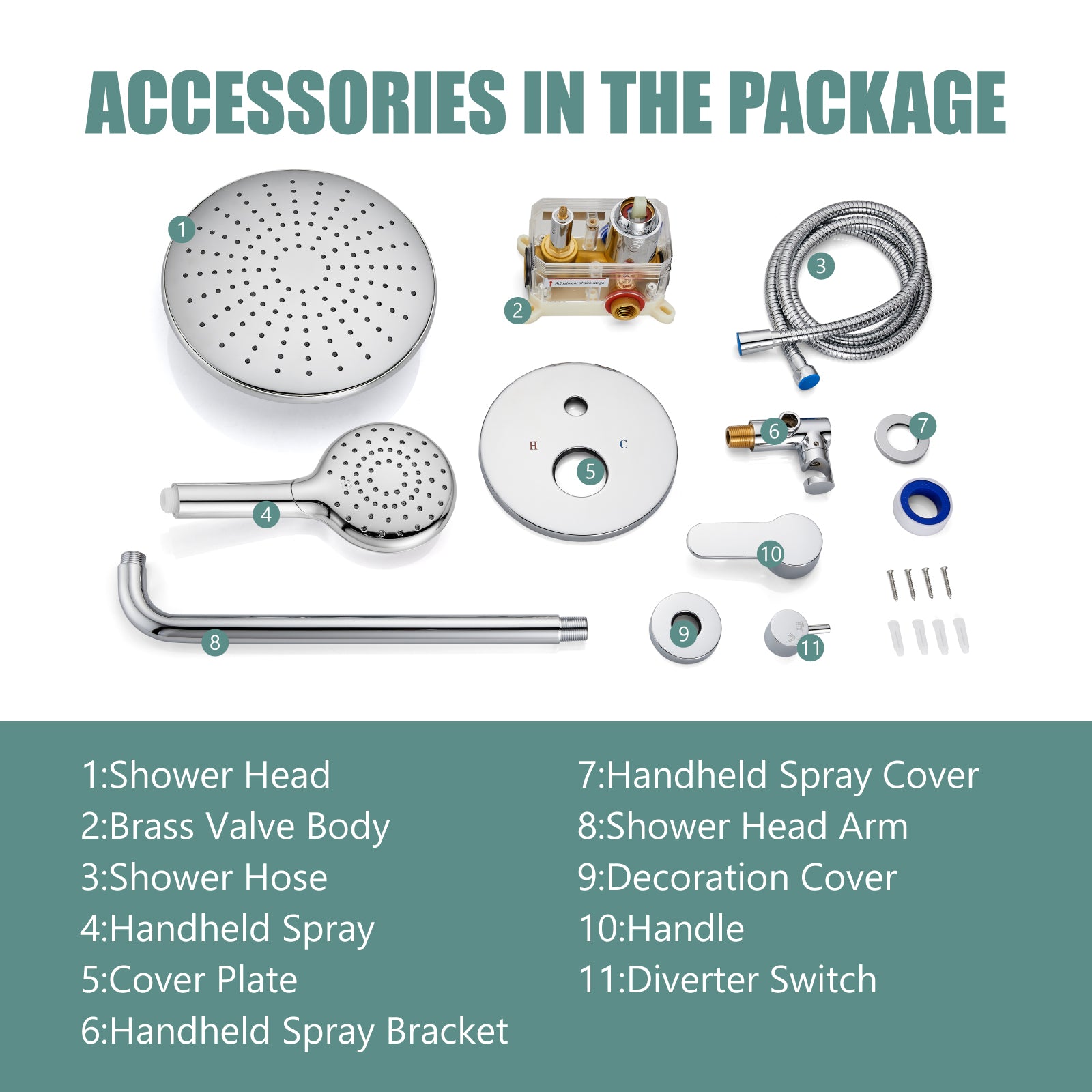 Heyalan Wall Mounted Shower Faucet Set for Bathroom with Pressure Balance Valve 10 Inch Rainfall Shower head and ABS Round Shower Wand with Single function Handheld Spray Without Tub Spout