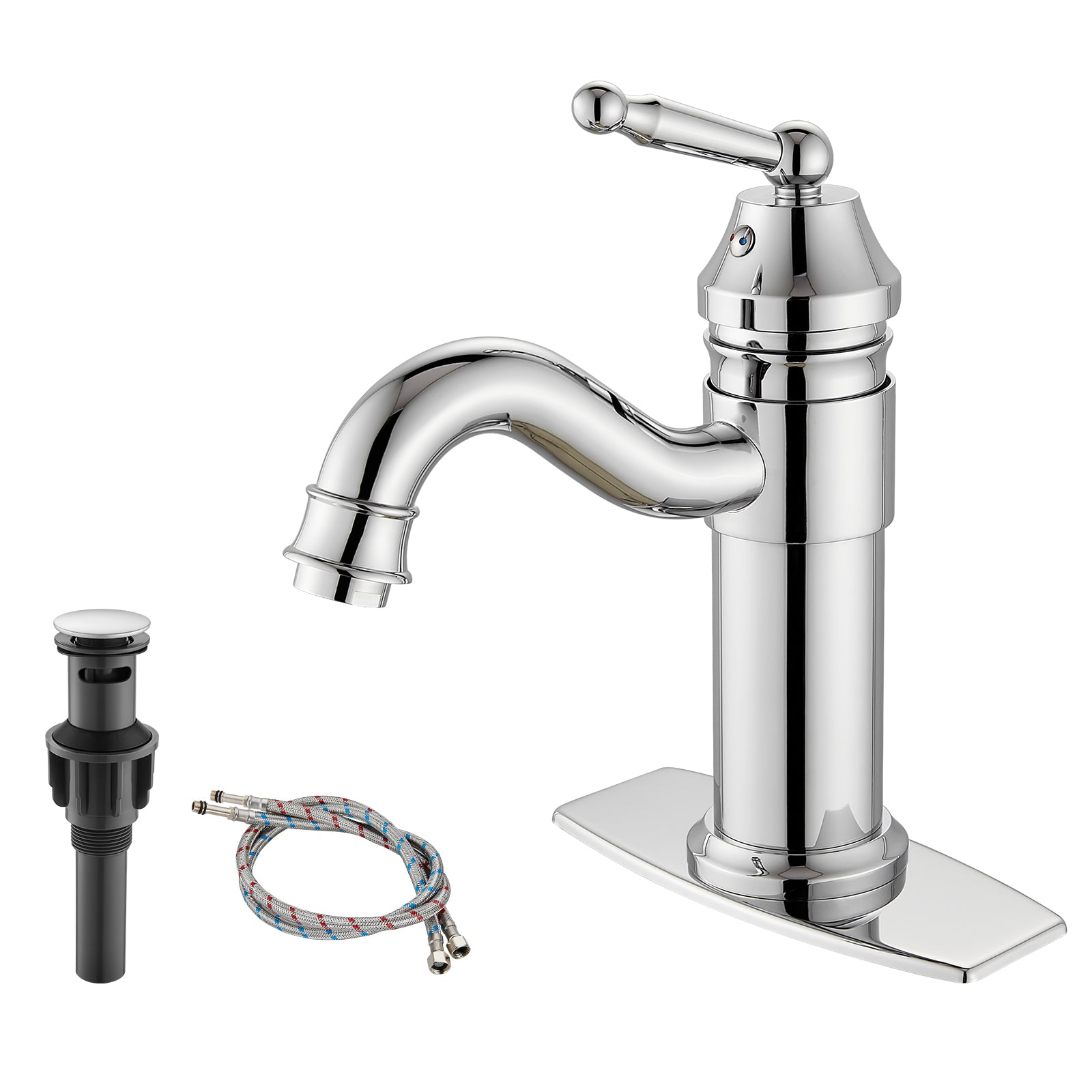 Heyalan Bathroom Sink Faucet Brass One Hole Single Handle Lavatory Fixture Deck Mounted Vanity Vessel Mixer Tap Pop Up Drain Included Hot and Cold Water