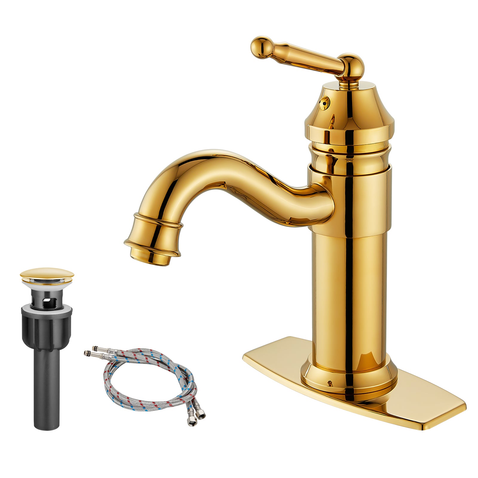 Heyalan Bathroom Sink Faucet Brass One Hole Single Handle Lavatory Fixture Deck Mounted Vanity Vessel Mixer Tap Pop Up Drain Included Hot and Cold Water
