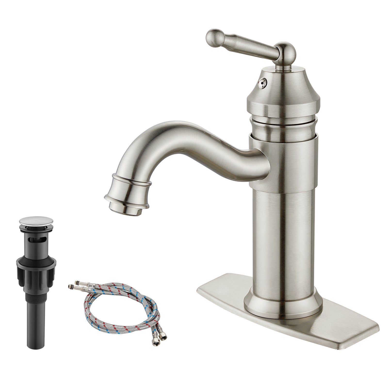 Heyalan Bathroom Sink Faucet Brass One Hole Single Handle Lavatory Fixture Deck Mounted Vanity Vessel Mixer Tap Pop Up Drain Included Hot and Cold Water