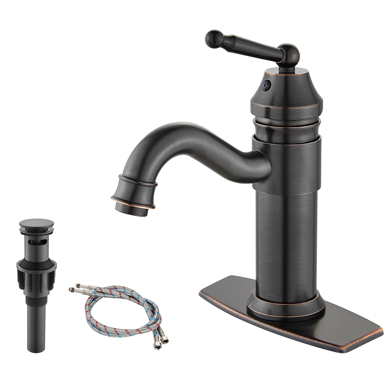 Heyalan Bathroom Sink Faucet Brass One Hole Single Handle Lavatory Fixture Deck Mounted Vanity Vessel Mixer Tap Pop Up Drain Included Hot and Cold Water