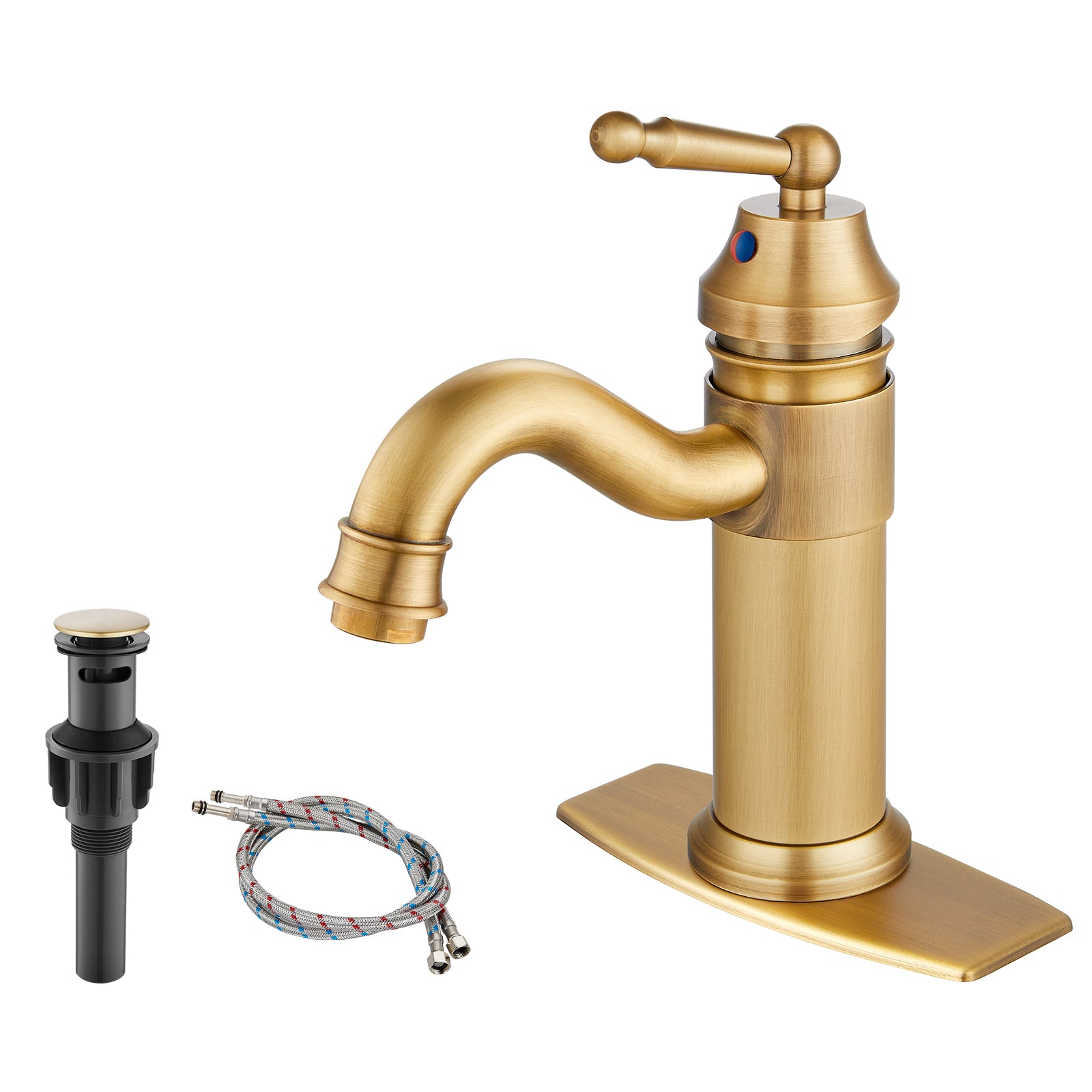 Heyalan Bathroom Sink Faucet Brass One Hole Single Handle Lavatory Fixture Deck Mounted Vanity Vessel Mixer Tap Pop Up Drain Included Hot and Cold Water