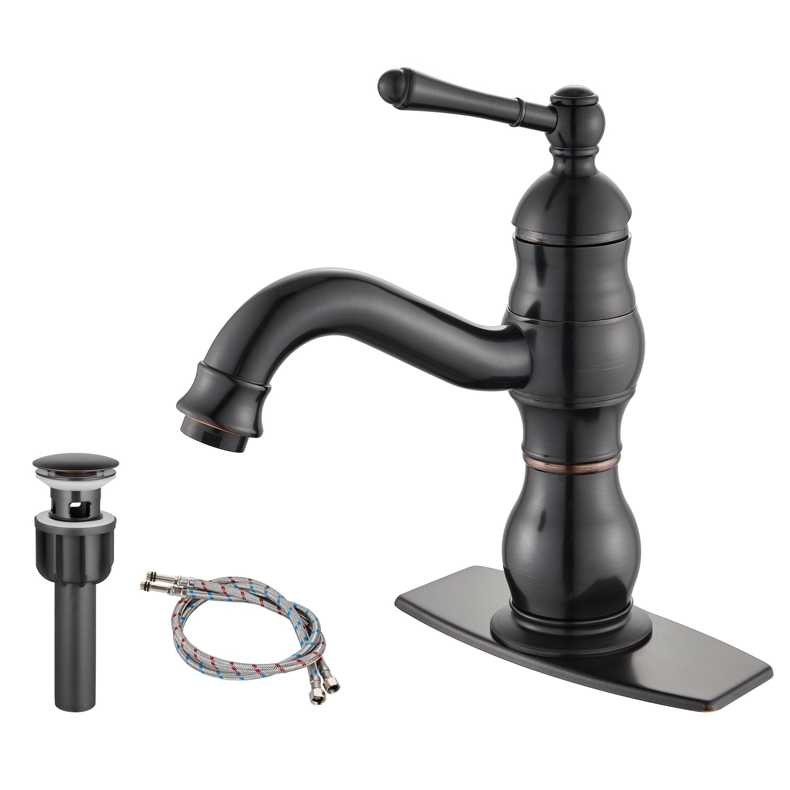 Heyalan Bathroom Sink Faucet 1 Handle Single Hole Lavatory Vanity Basin Commercial Mixer Tap Deck Mount Pop Up Drain Include