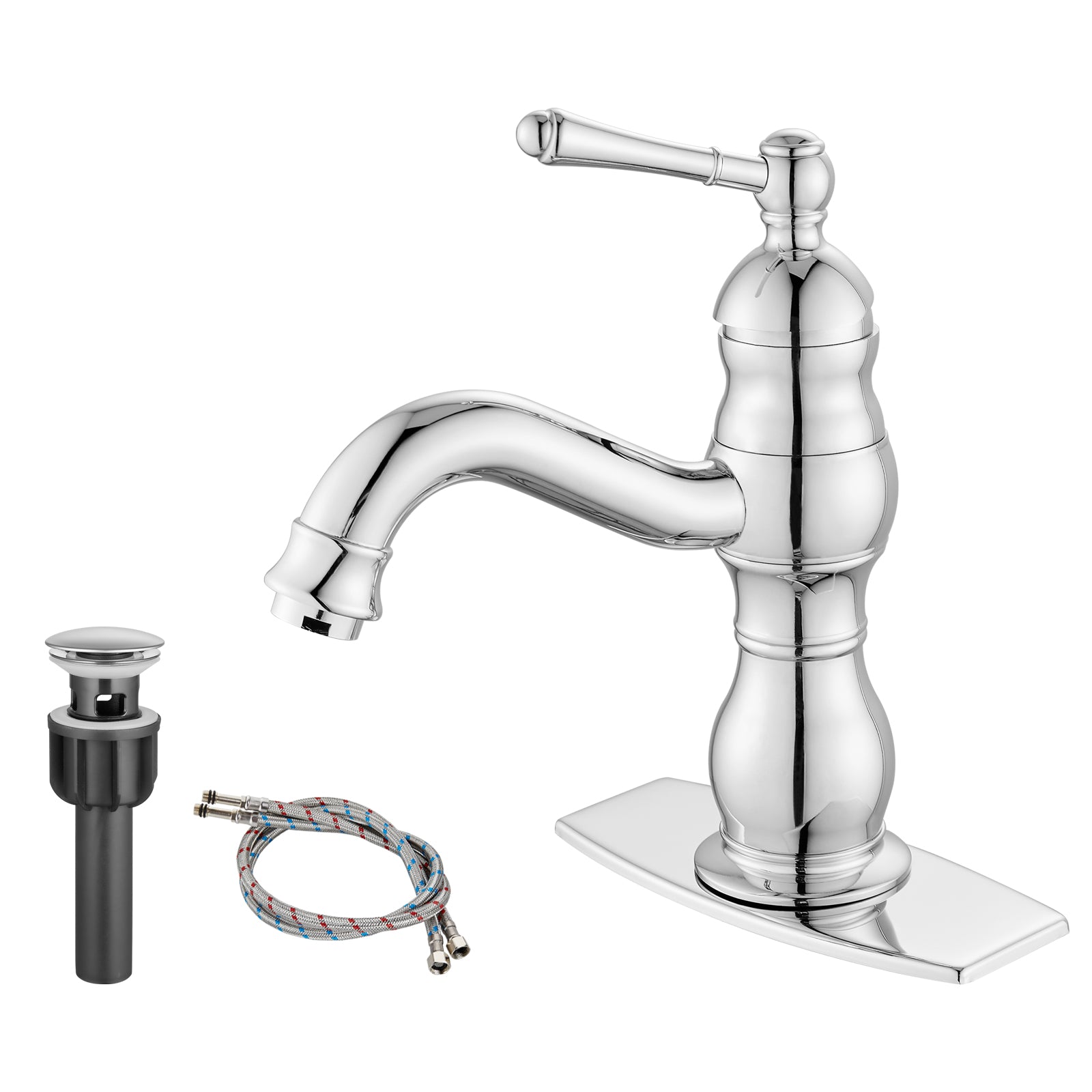 Heyalan Bathroom Sink Faucet 1 Handle Single Hole Lavatory Vanity Basin Commercial Mixer Tap Deck Mount Pop Up Drain Include