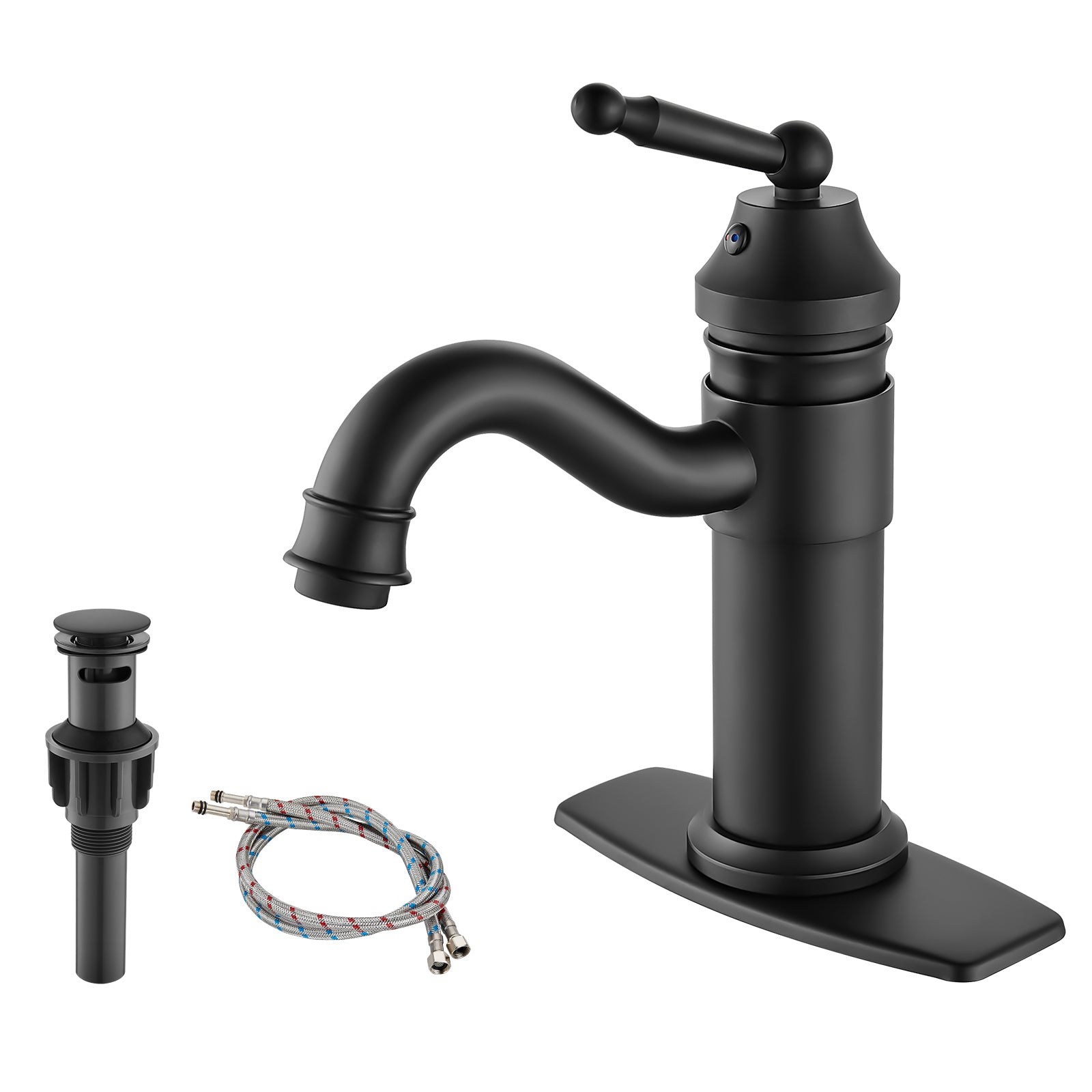 Heyalan Bathroom Sink Faucet Brass One Hole Single Handle Lavatory Fixture Deck Mounted Vanity Vessel Mixer Tap Pop Up Drain Included Hot and Cold Water
