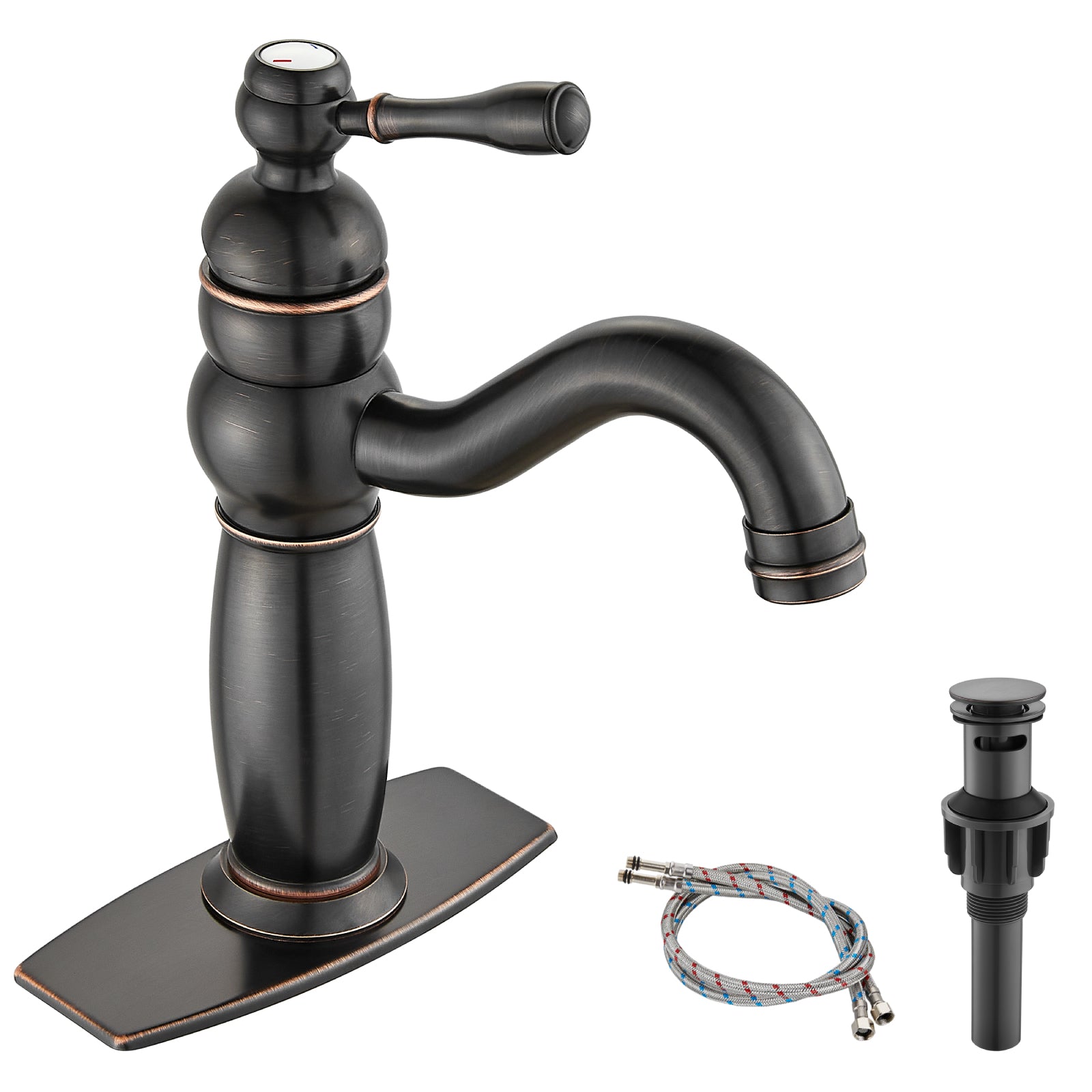 Heyalan Bathroom Lavatory Vessel Sink Faucet Single Hole 1 Lever Vintage Vessel Mixer Tap Retro Hot and Cold Water Solid Brass Pop-up Drain Included Deck Mounted