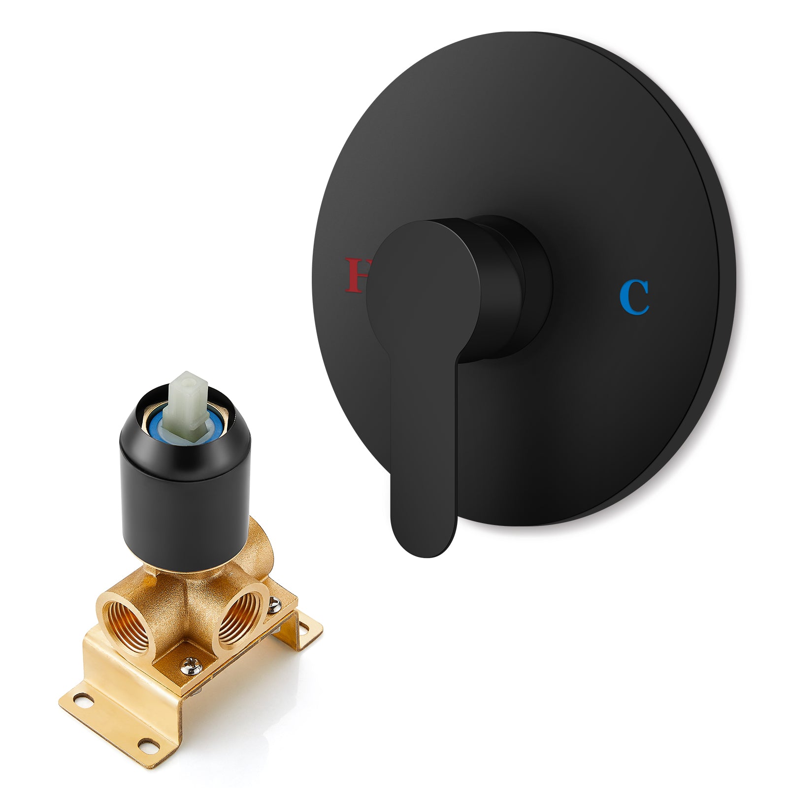 Heyalan Single-Function Shower Handle Valve Round Wall Mount Faucet Shower Rough-In Brass Valve Bathroom Trim Kit Single Handle Tub Shower Valve Mixer Female Thread