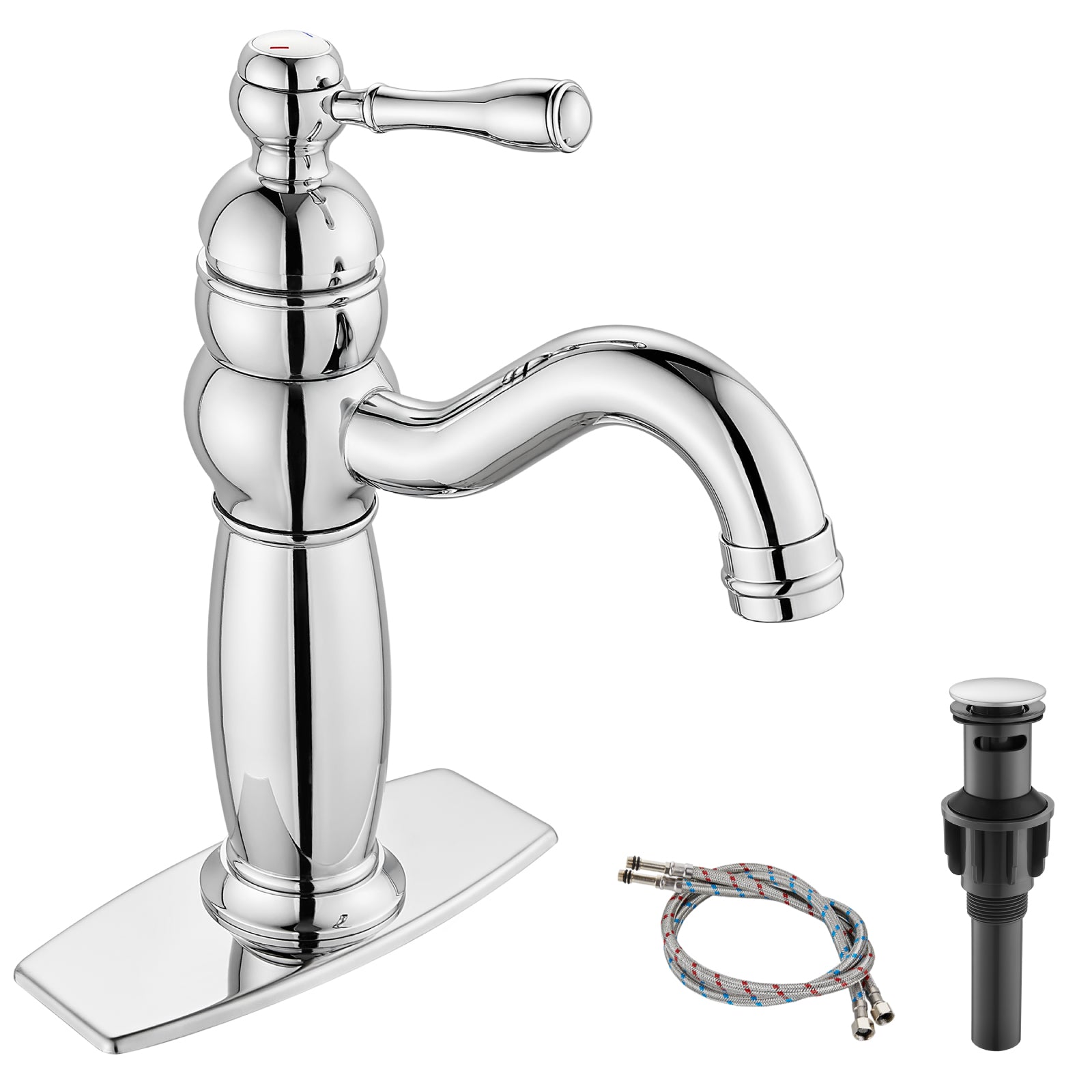 Heyalan Bathroom Lavatory Vessel Sink Faucet Single Hole 1 Lever Vintage Vessel Mixer Tap Retro Hot and Cold Water Solid Brass Pop-up Drain Included Deck Mounted
