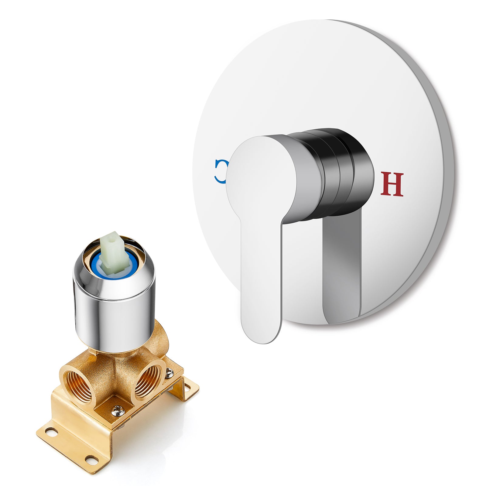 Heyalan Single-Function Shower Handle Valve Round Wall Mount Faucet Shower Rough-In Brass Valve Bathroom Trim Kit Single Handle Tub Shower Valve Mixer Female Thread