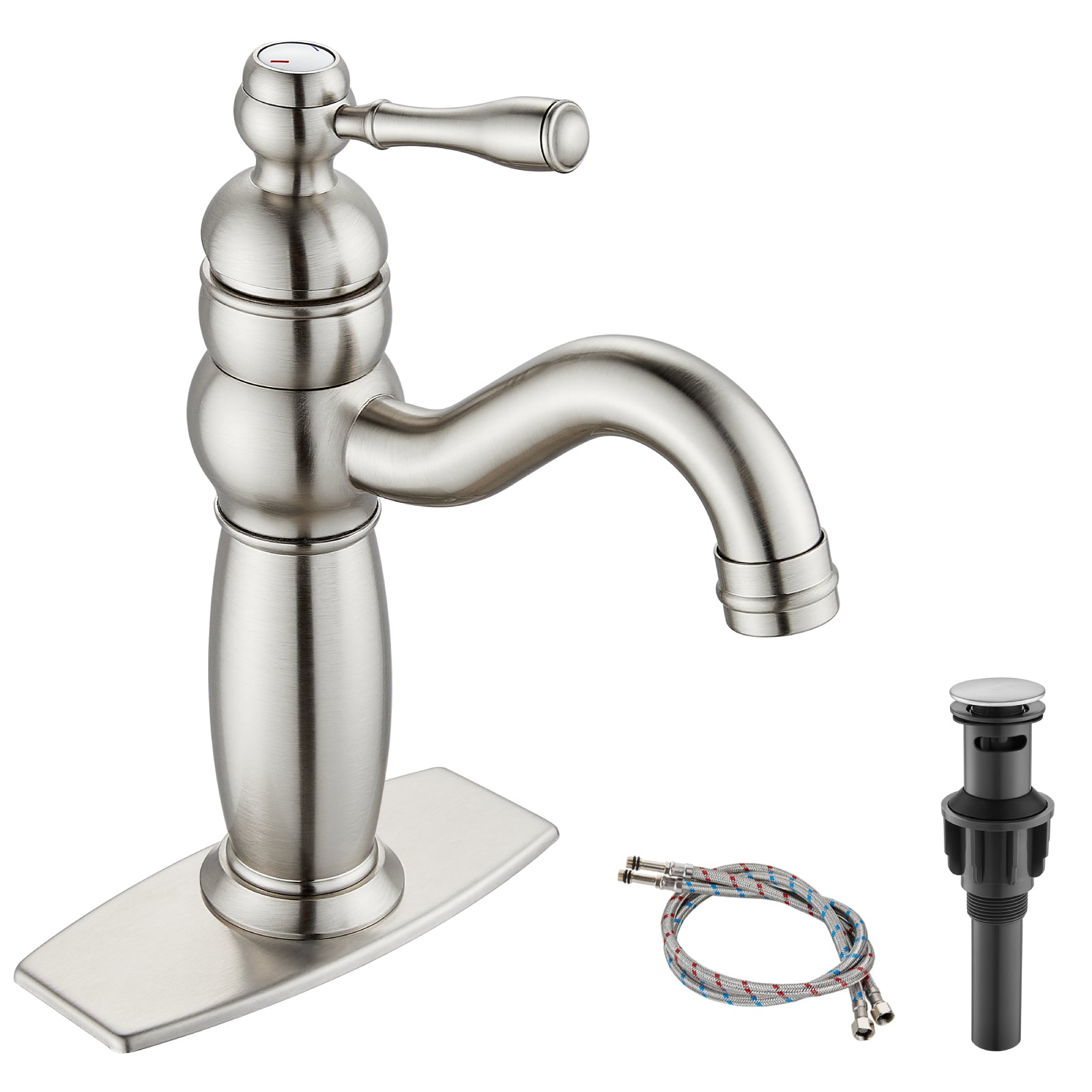Heyalan Bathroom Lavatory Vessel Sink Faucet Single Hole 1 Lever Vintage Vessel Mixer Tap Retro Hot and Cold Water Solid Brass Pop-up Drain Included Deck Mounted