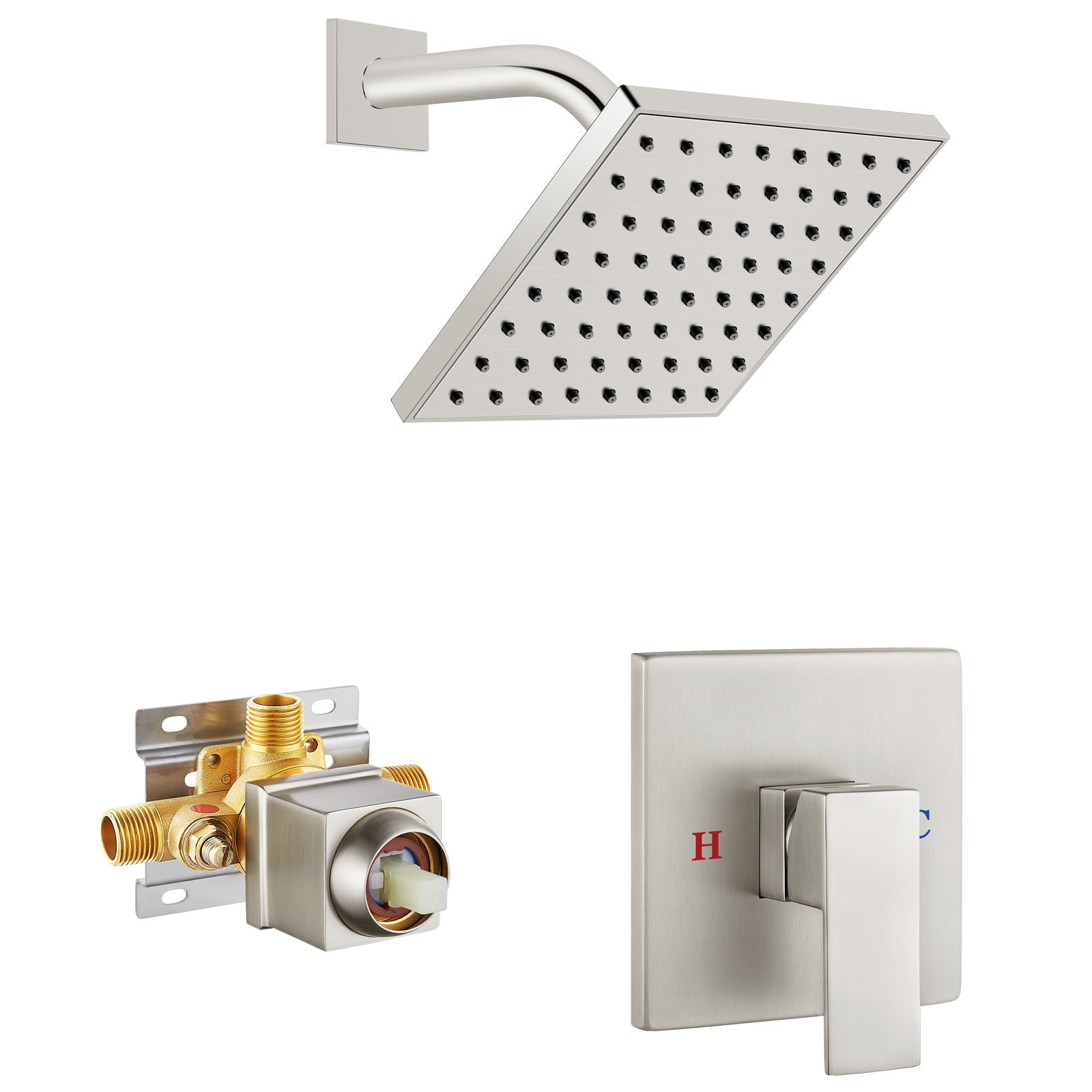 Heyalan Shower Faucet Set with 6-Inch Square Showerhead Single Function Shower Trim Kit with Solid Brass Male Thread Rough-in Valve Single-Handle Shower System