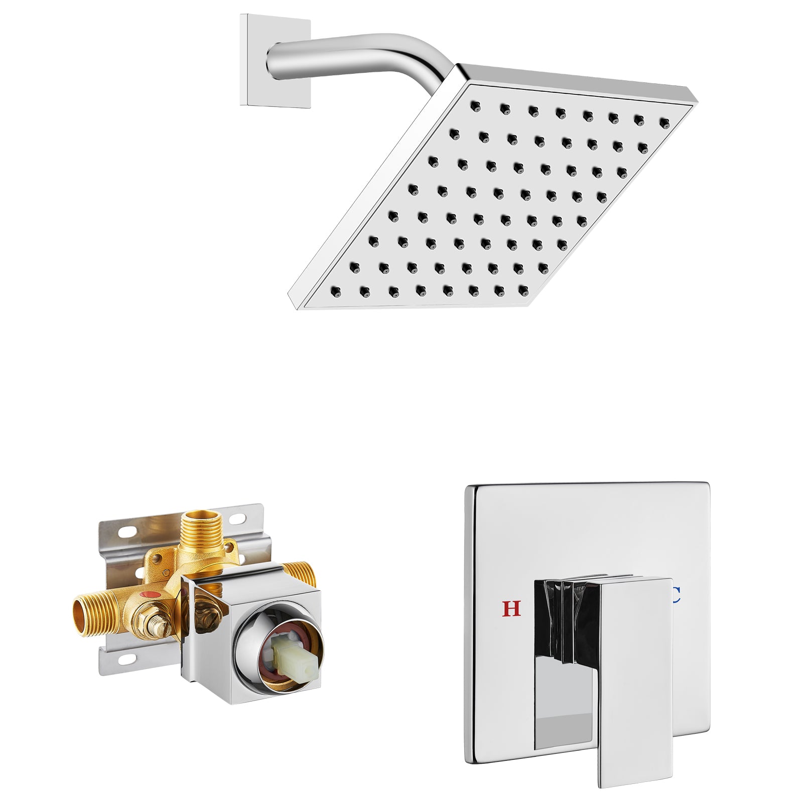 Heyalan Shower Faucet Set with 6-Inch Square Showerhead Single Function Shower Trim Kit with Solid Brass Male Thread Rough-in Valve Single-Handle Shower System