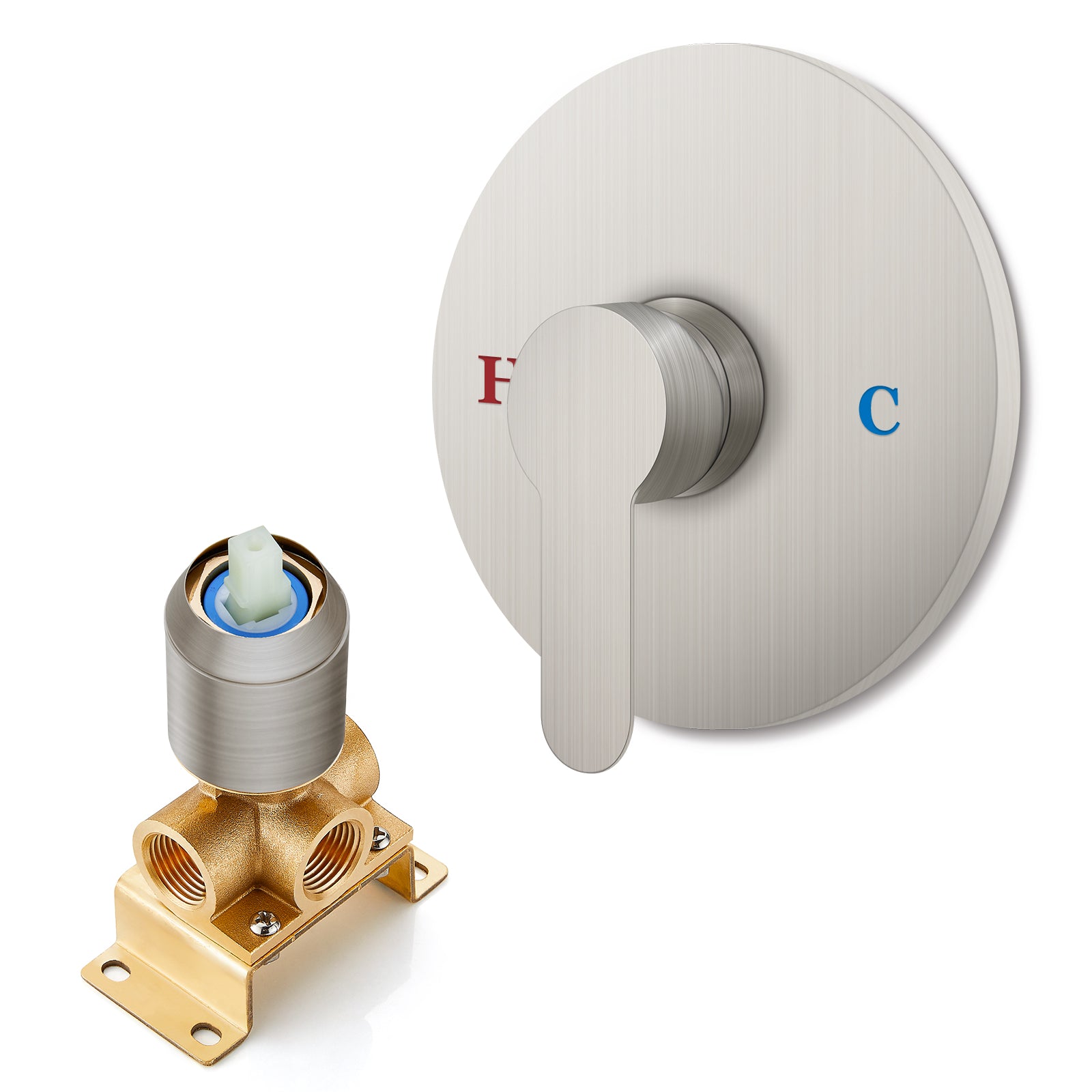 Heyalan Single-Function Shower Handle Valve Round Wall Mount Faucet Shower Rough-In Brass Valve Bathroom Trim Kit Single Handle Tub Shower Valve Mixer Female Thread