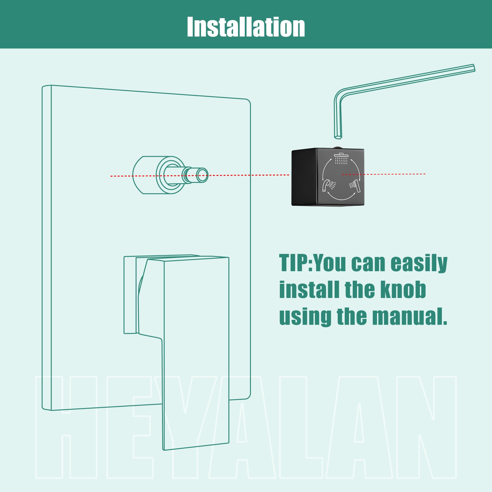 Heyalan Shower Diverter Knob 3 functions Shower Water Flow Converter Square